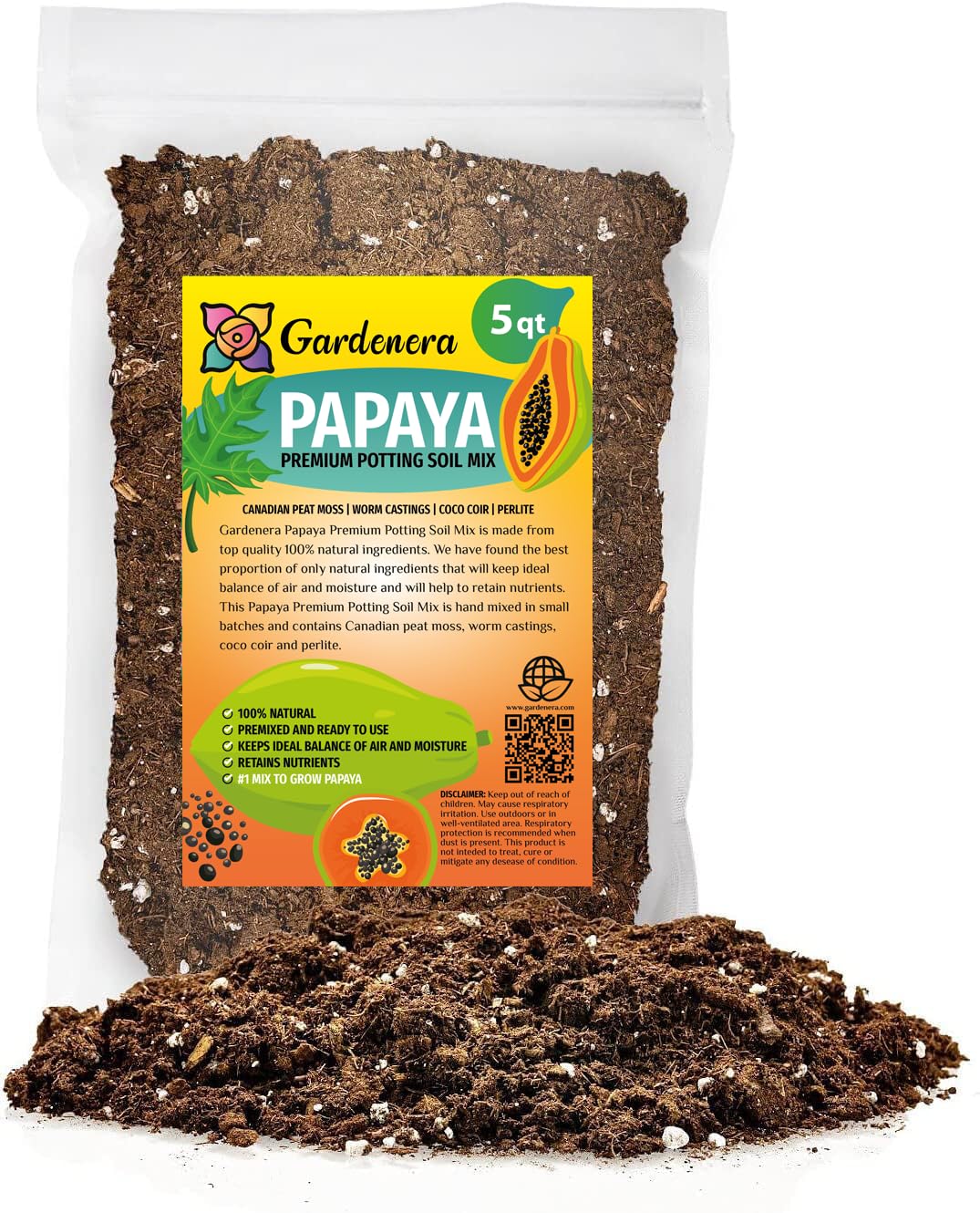 GARDENERA Papaya Plant Potting Soil - Enhance Fruiting and Health with Professional Grade Nutrient-Rich Mix - 3 Quart