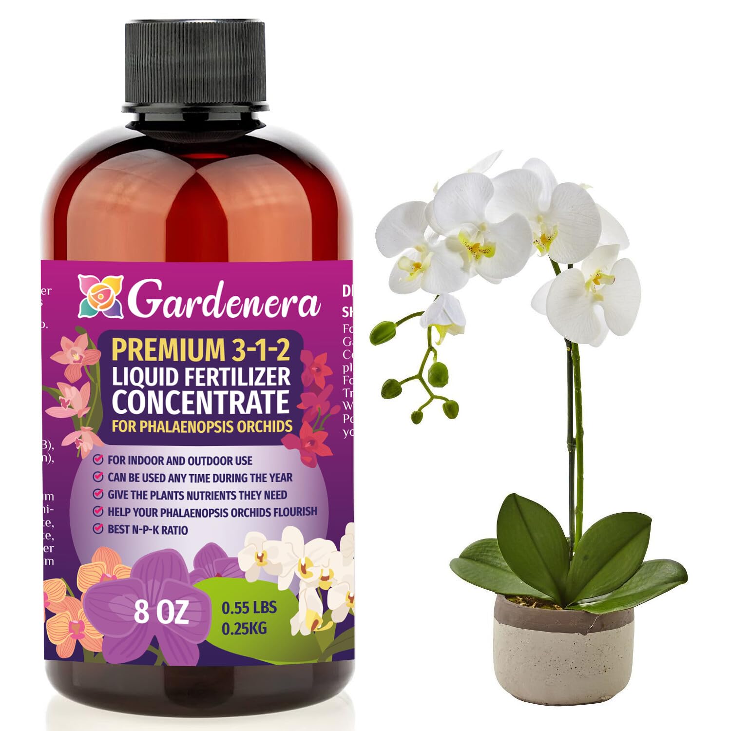 best fertilizer for orchid plants Premium Liquid PHALAENOPSIS Orchid Plant Fertilizer - 3-1-2 Concentrate for Indoor Plants and Flowers by Gardenera