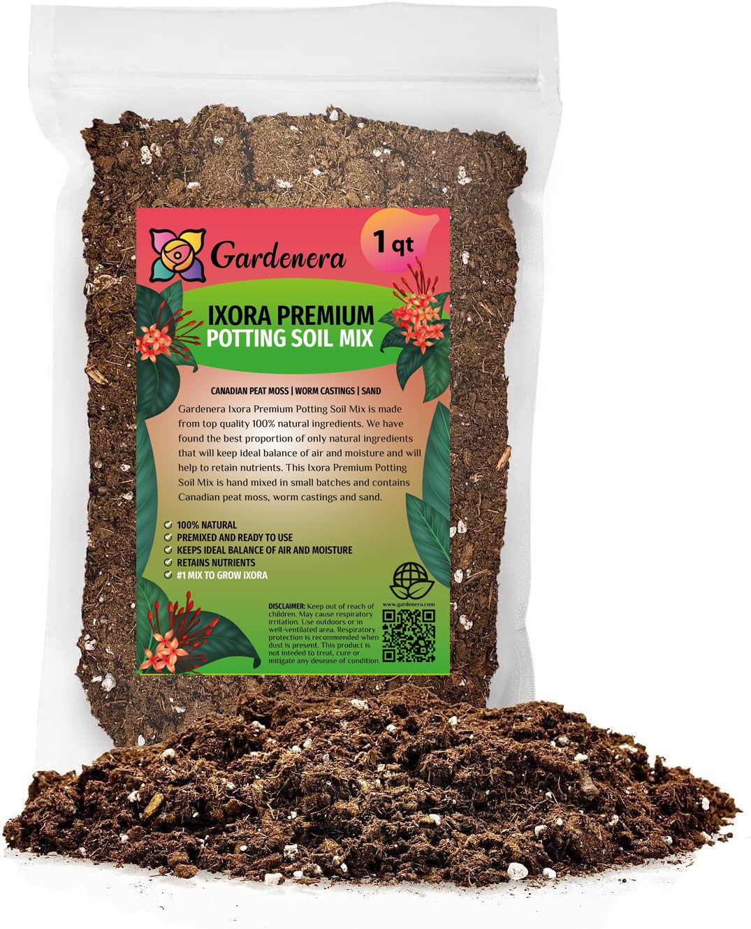 Gardenera Ixora Plant Potting Soil - All-Natural Blend for Thriving Ixora Plants - Boosts Root Health and Vibrant Blossoms - 10 Quart