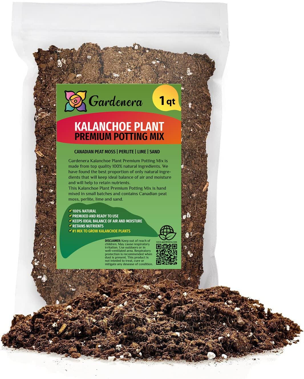 Gardenera Kalanchoe Plant Premium Potting Mix - Optimize Growth with Natural Ingredients - 1 Quart