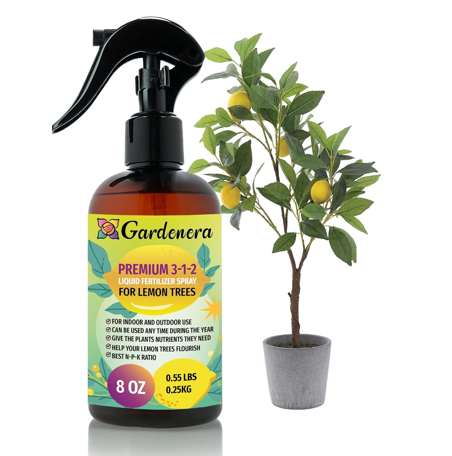 Gardenera Proffesional LEMON TREE Spray Fertilizer Mist for Home Gardening | 3-1-2 Gentle Blend Mist for Healthy Leaves & Growth | Essential Nutrients for LEMON TREES - 8oz