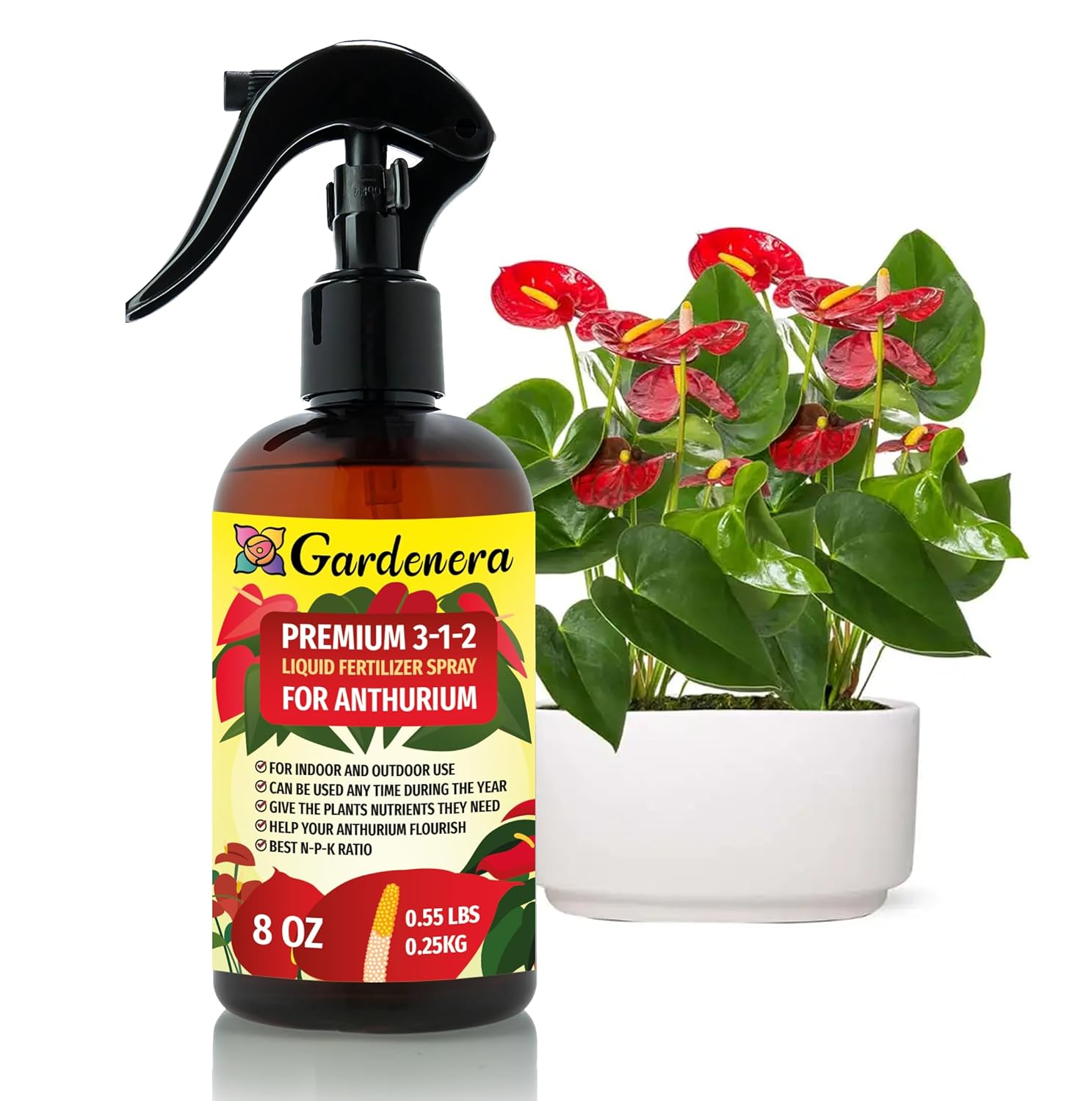 Gardenera Proffesional ANTHURIUM Spray Fertilizer Mist for Home Gardening | 3-1-2 Gentle Blend Mist for Healthy Leaves & Growth | Essential Nutrients for ANTHRIUM - 8oz