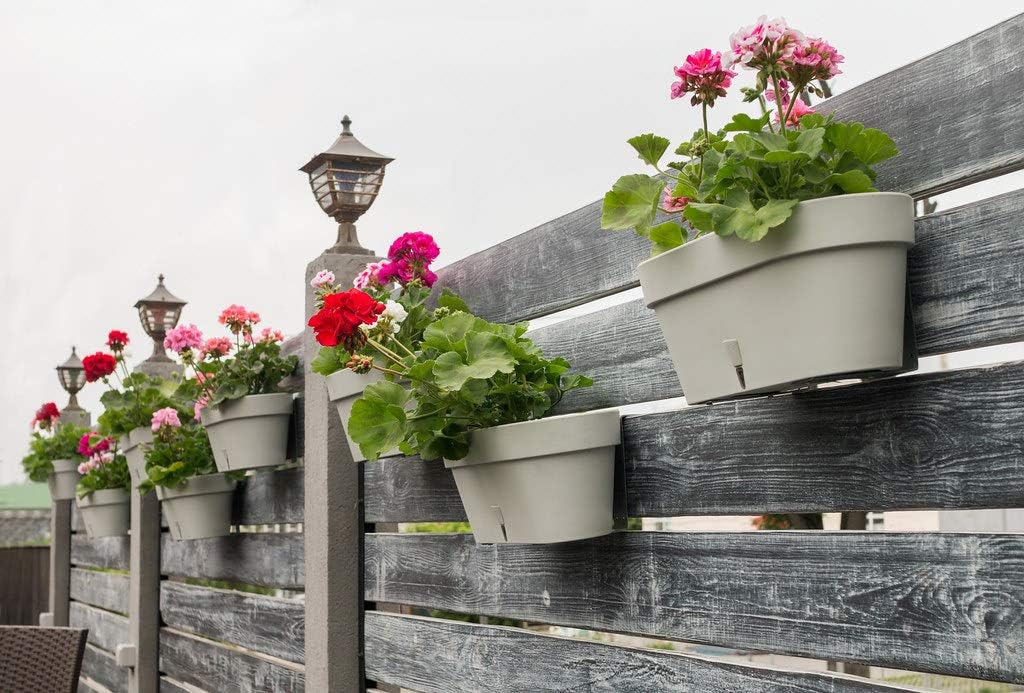 self watering plastic window box planter Santino Self Watering Window Box Planter Latina 15.6 Inch, Graphite, Indoor/Outdoor Windowsill/Oblong Shape Plastic Planter with Bottom Watering and