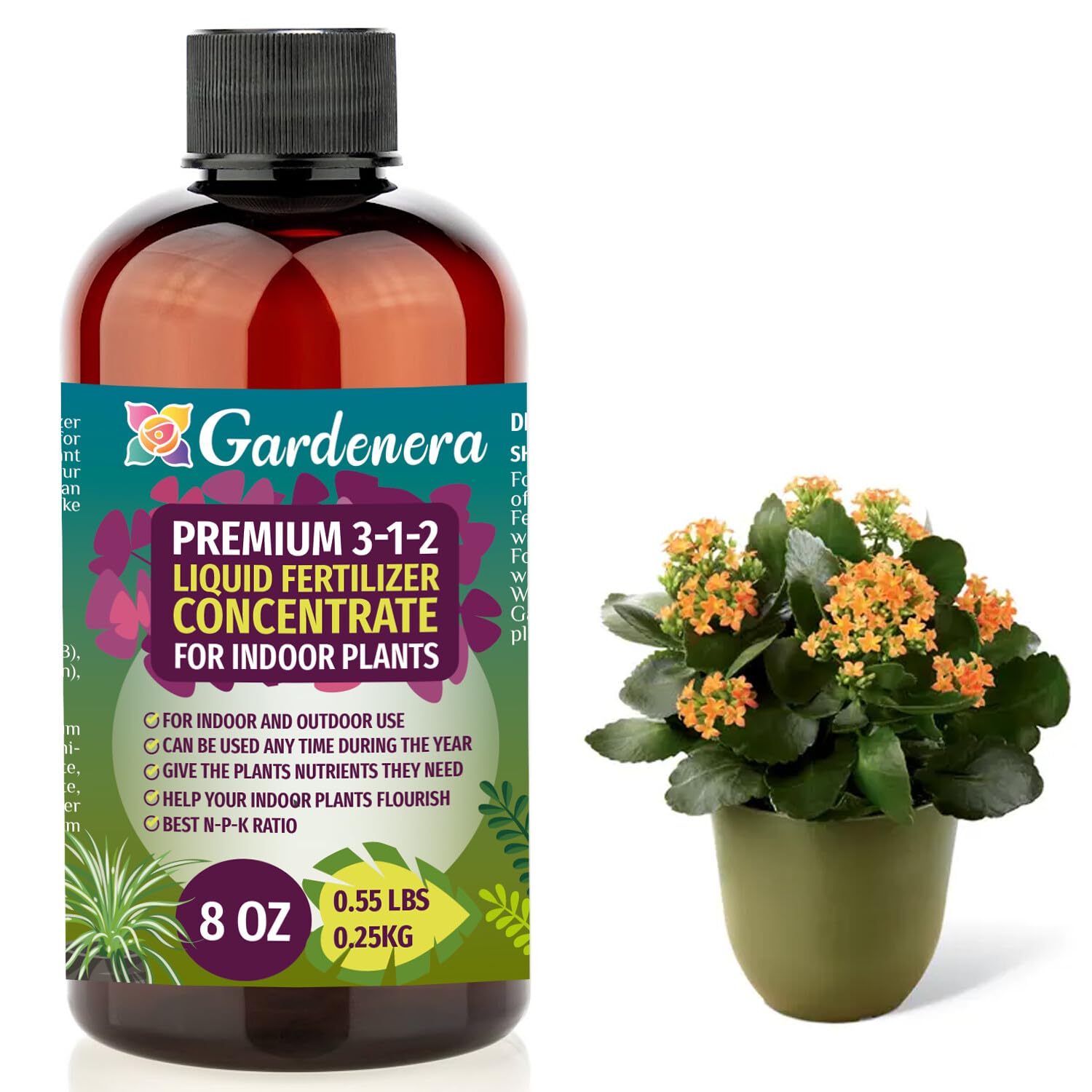 Premium Liquid Indoor Plants Fertilizer - 3-1-2 Concentrate for Indoor Plants and Flowers by Gardenera | Organic Plant Food for Indoor Plants - 32oz