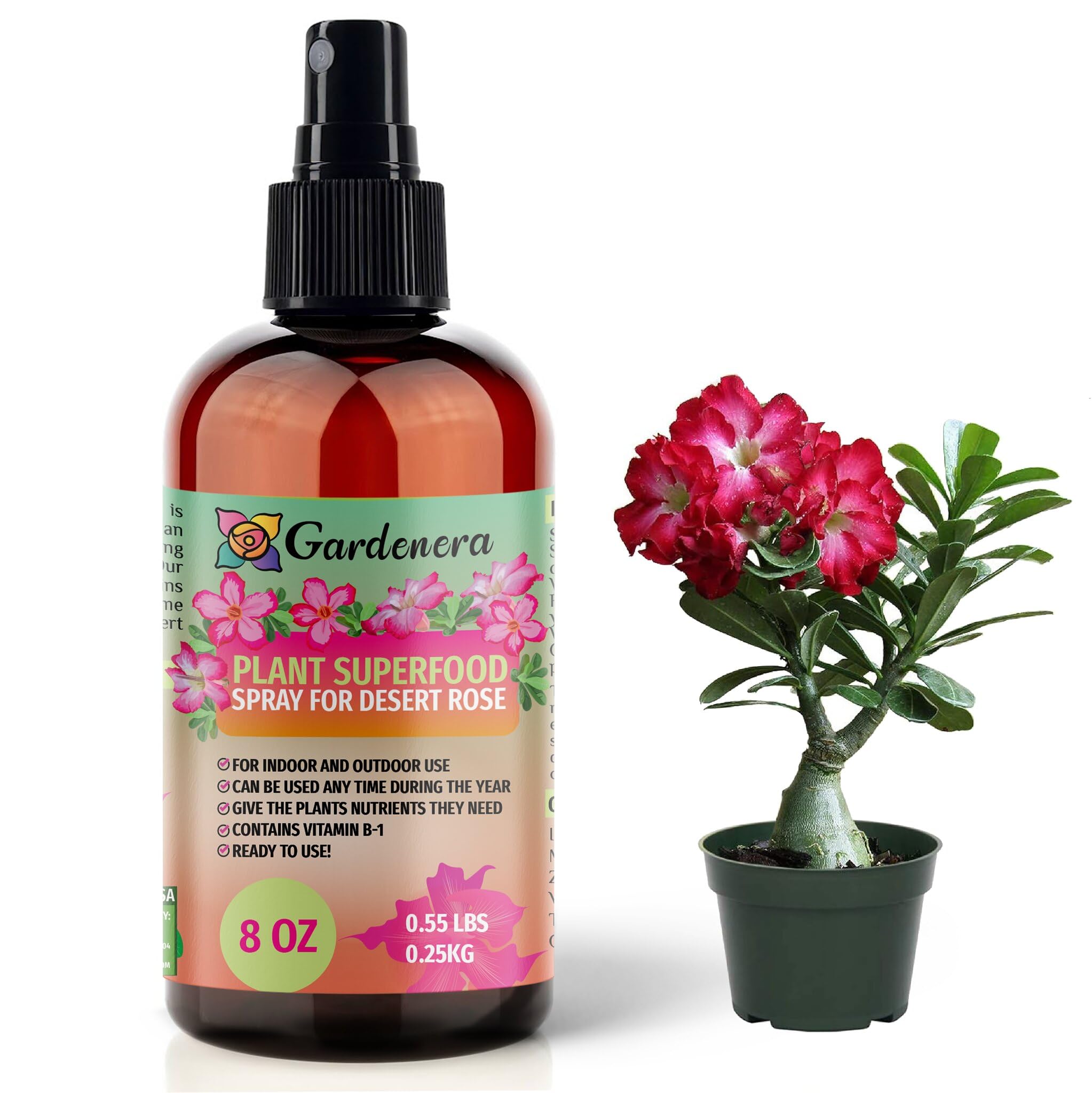 Plant Superfood for DESERT ROSE Plants with B1 Vitamin, Glucose and Essential Minerals - Organic Plant Food Fertilizer for Indoor & Outdoor DESERT ROSES Care - 8oz