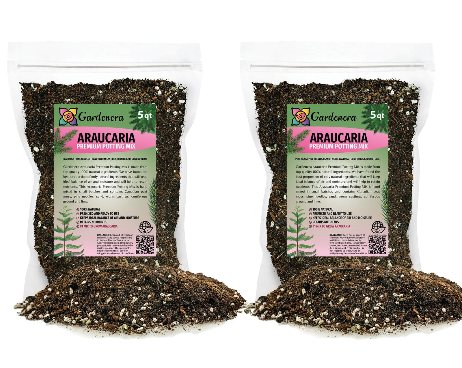 GARDENERA Premium Araucaria Potting Soil Mix - Perfect Balance of Nutrients, Drainage, and Aeration for Healthy Araucaria Trees - 2 QUART