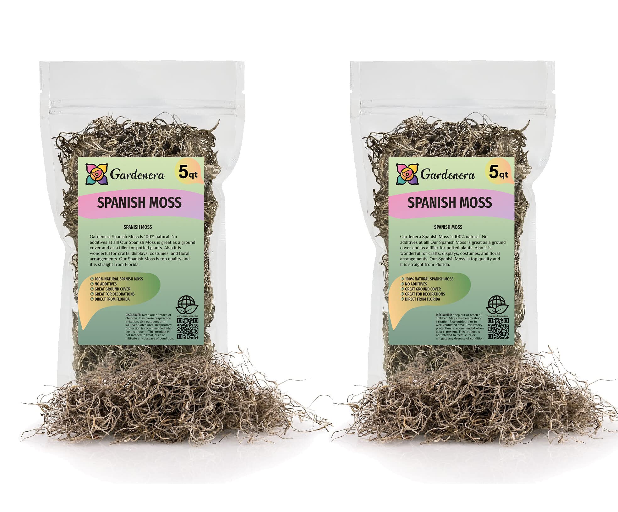 Premium Natural Spanish Moss | Natural Preserved - 10 Quart - Great Ground Cover - Filler for Potted Plants (2 Bags of 5 Quart)