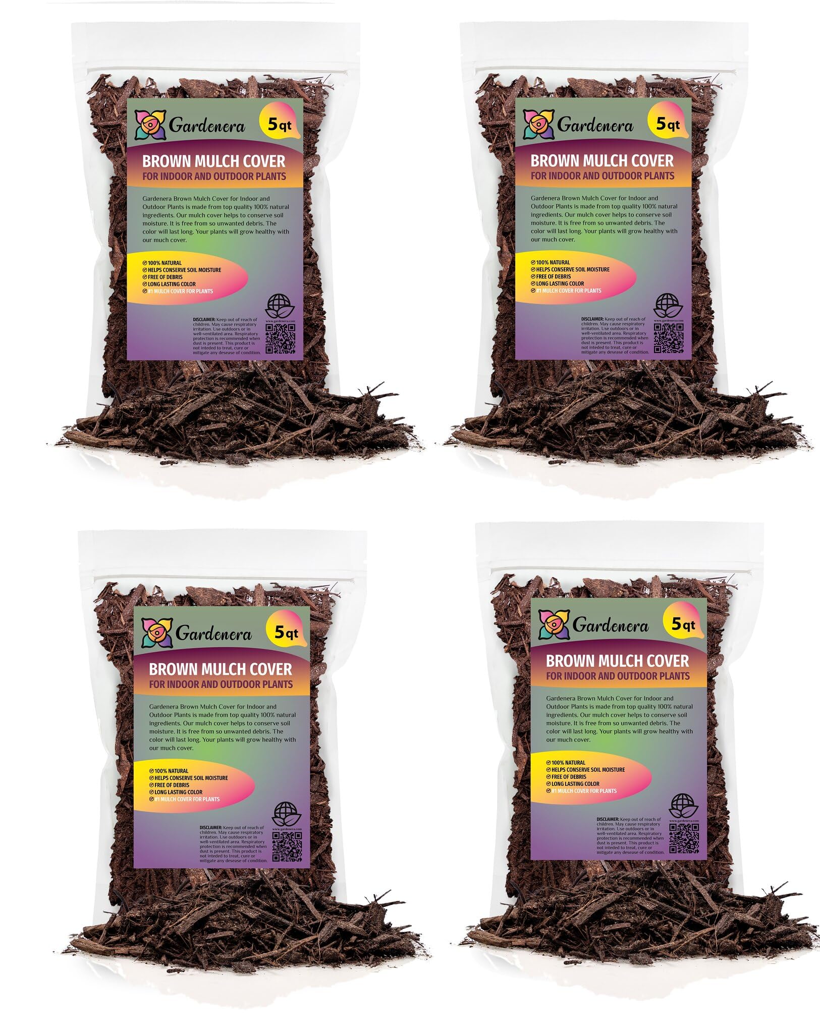 Gardenera Brown Mulch - Retain Moisture and Suppress Weeds for a Thriving Landscape - 10 QUARTS