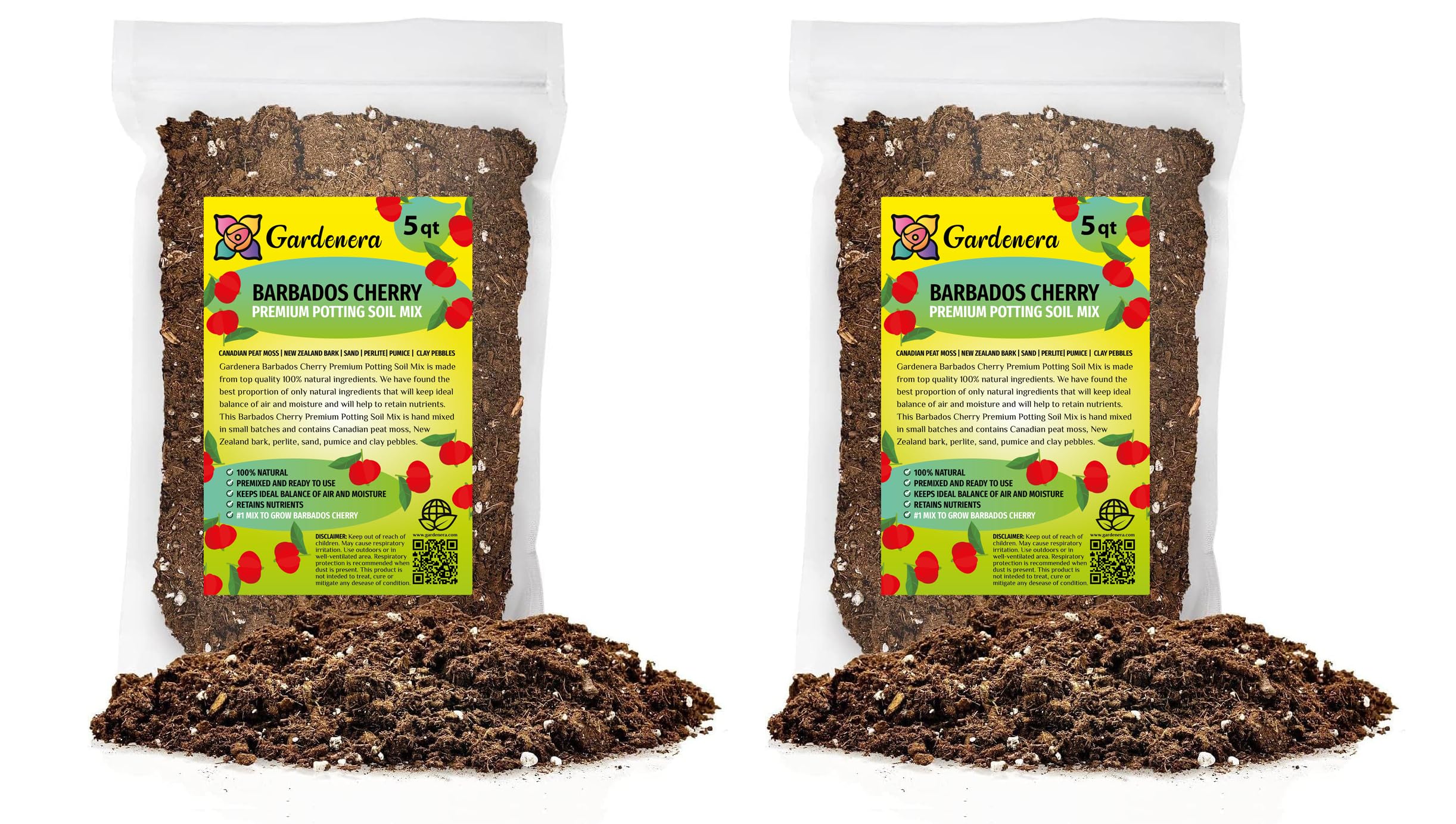 Gardenera Barbados Cherry Potting Mix - Promote Strong Roots and Abundant Yields with Our Premium Blend - 4 Quart