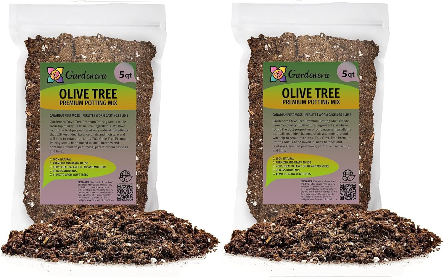 Gardenera Olive Tree Premium Potting Mix - 10 QUART - Enhanced Growth and Nutrient Retention for Thriving Trees - (2 Bags of 5QT)