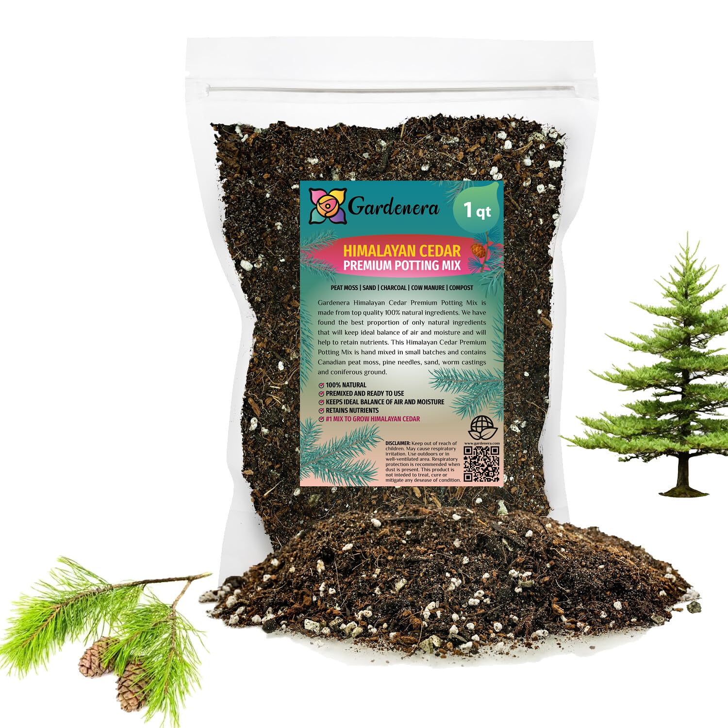 Gardenera Premium Himalayan Cedar Potting Soil Mix - Perfect Balance of Nutrients, Drainage, and Aeration for Healthy Cedar Trees - 1 QUART