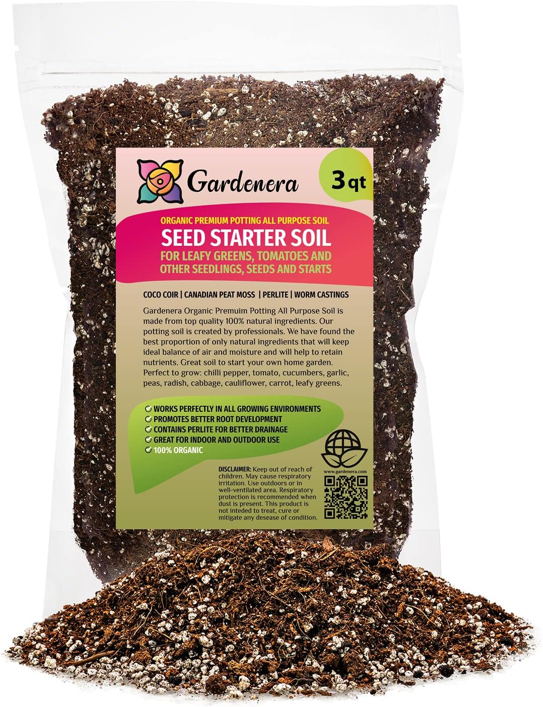 PREMIUM Organic Potting All Purpose Soil - 1 QUART - SEED STARTER Soil for Leafy Greens, Tomatoes and Other Seedlings, Seeds and Starts by Gardenera