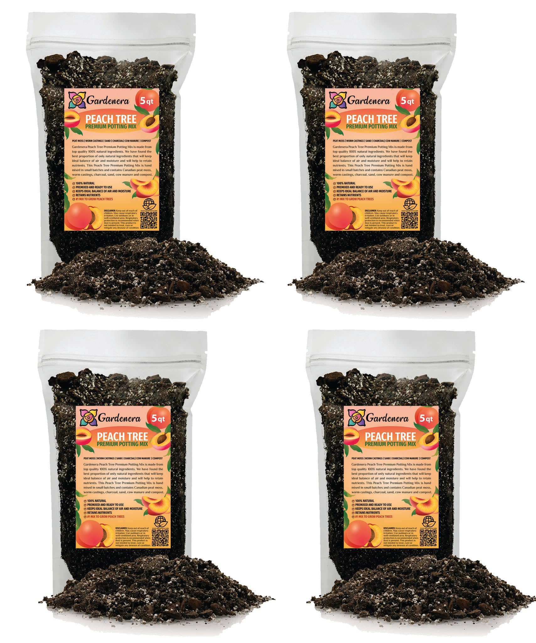 Gardenera Premium Peach Potting Soil Mix - Optimal Nutrient-Rich Blend for Thriving and Juicy Peaches - 3 Quart