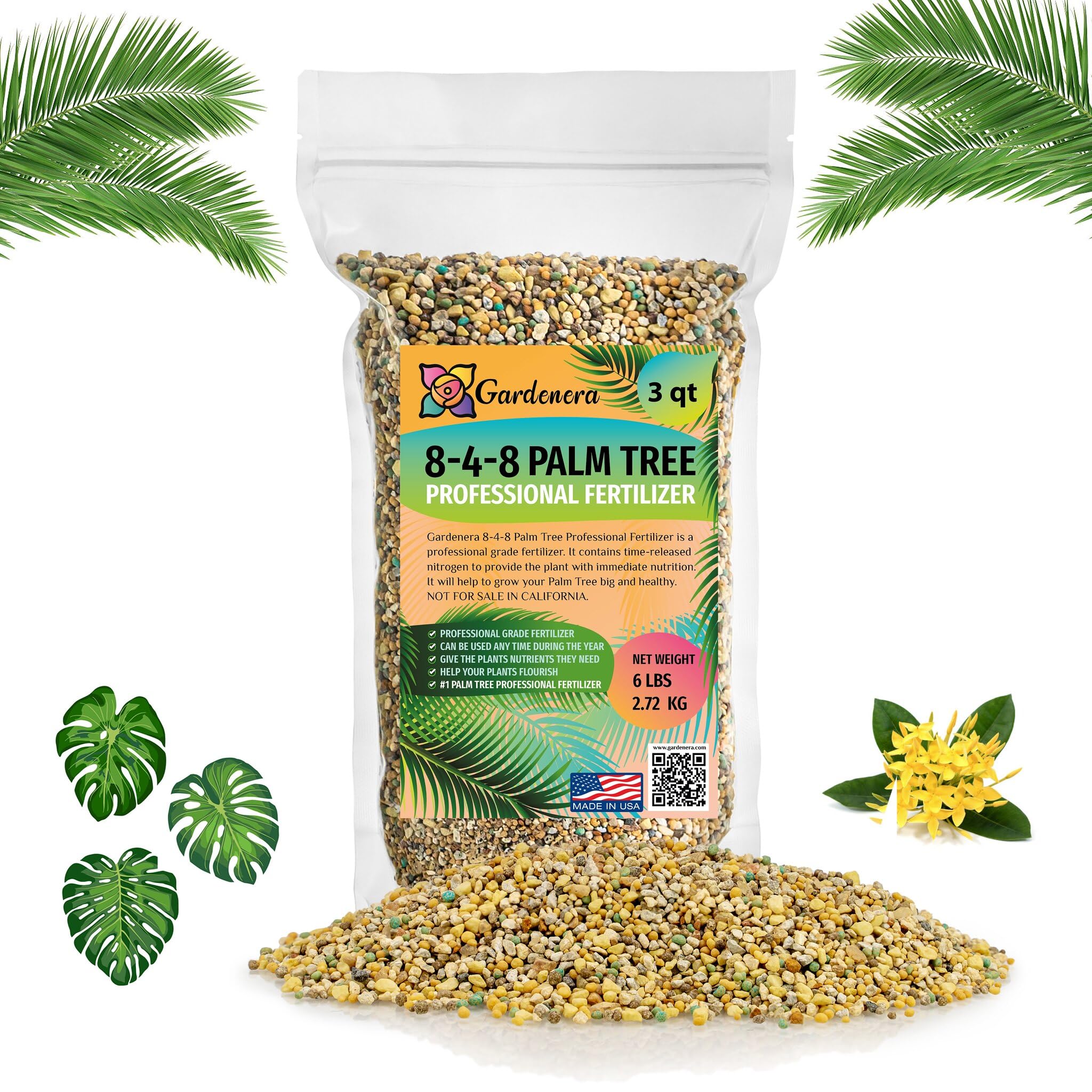 palm plant feed Gardenera Premium All Season Palm, Ixora, and Ornamental Plant Food (8-4-8) - Feed Your Landscape for Long-Lasting Beauty