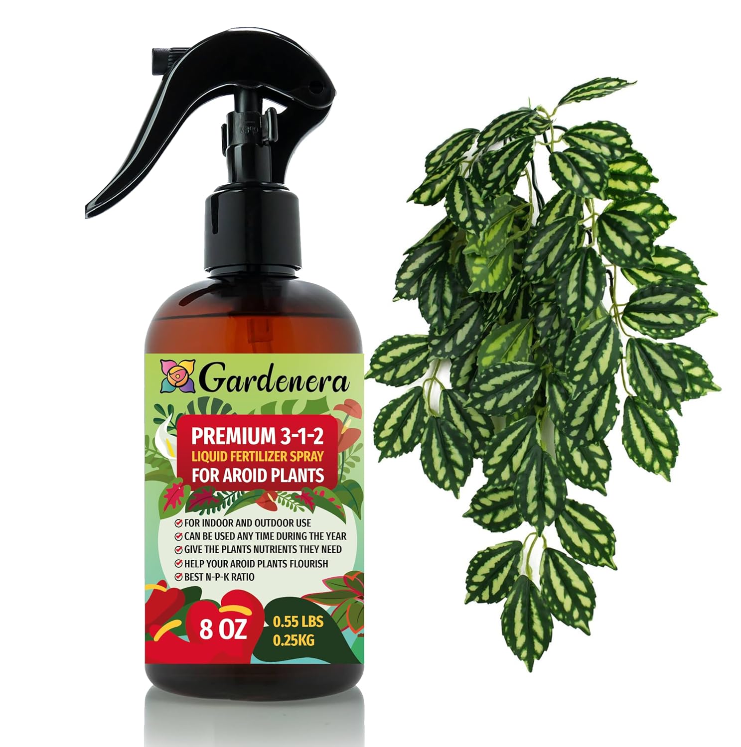 Gardenera Proffesional AROID Spray Fertilizer Mist for Home Gardening | 3-1-2 Gentle Blend Mist for Healthy Leaves & Growth | Essential Nutrients for AROID - 8oz