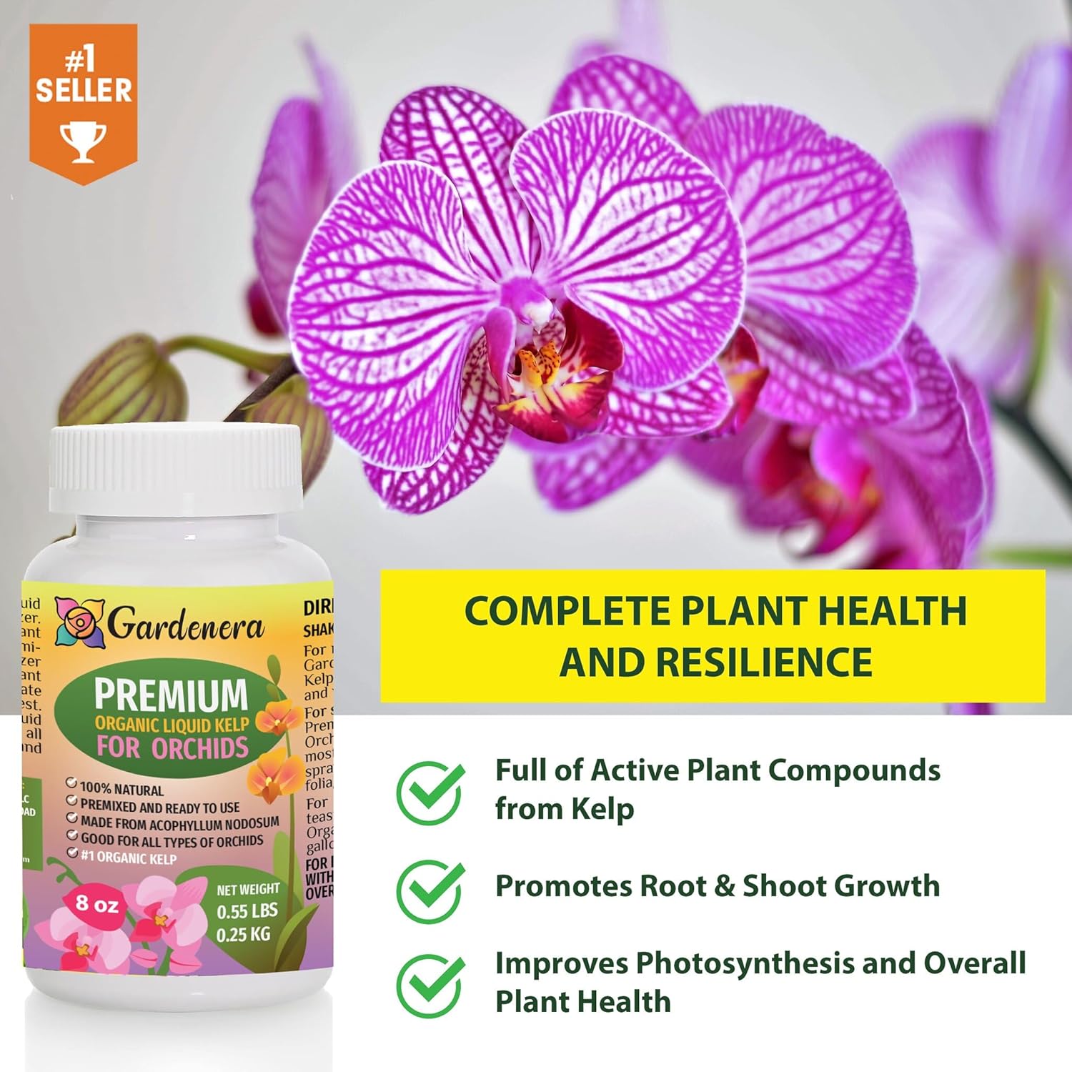 GARDENERA Orchid Health Boost - 16 oz - Concentrated Kelp & Seaweed Extract for Strong and Resilient Orchids