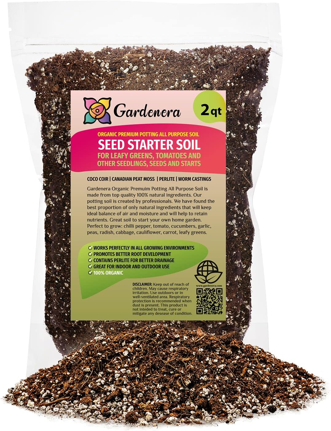 PREMIUM Organic Potting All Purpose Soil - 1 QUART - SEED STARTER Soil for Leafy Greens, Tomatoes and Other Seedlings, Seeds and Starts by Gardenera