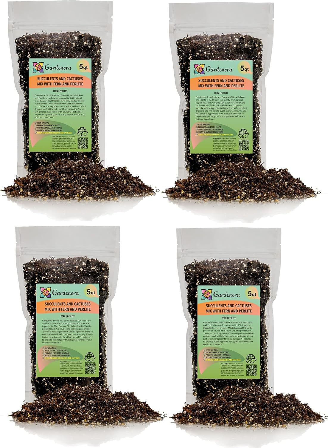 Gardenera FERN + PERLITE Soil Mix - 10 QUART - for Repotting and Planting Succulents and Cactuses (2 Bags of 5 Quart)