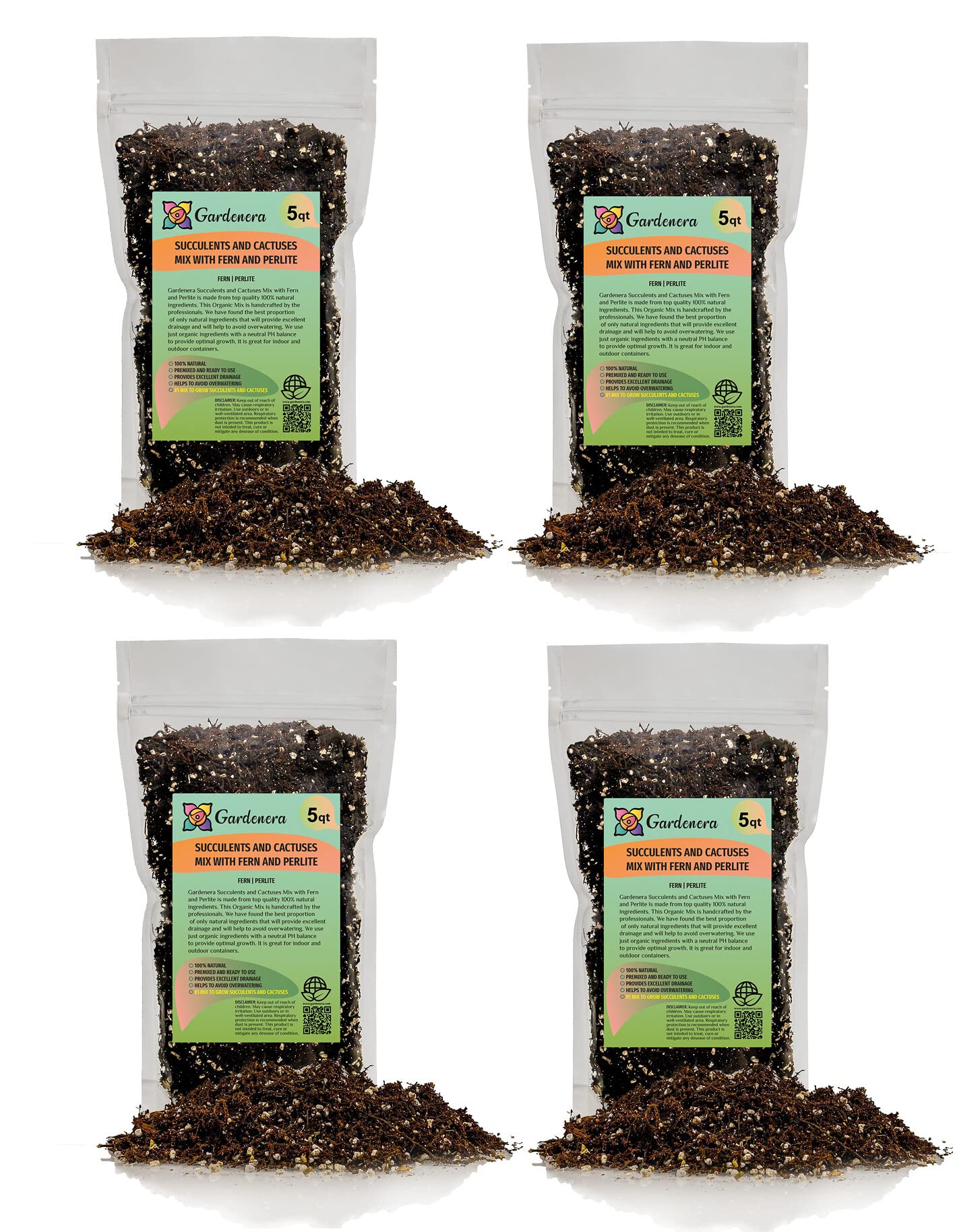 Gardenera FERN + PERLITE Soil Mix - 10 QUART - for Repotting and Planting Succulents and Cactuses (2 Bags of 5 Quart)