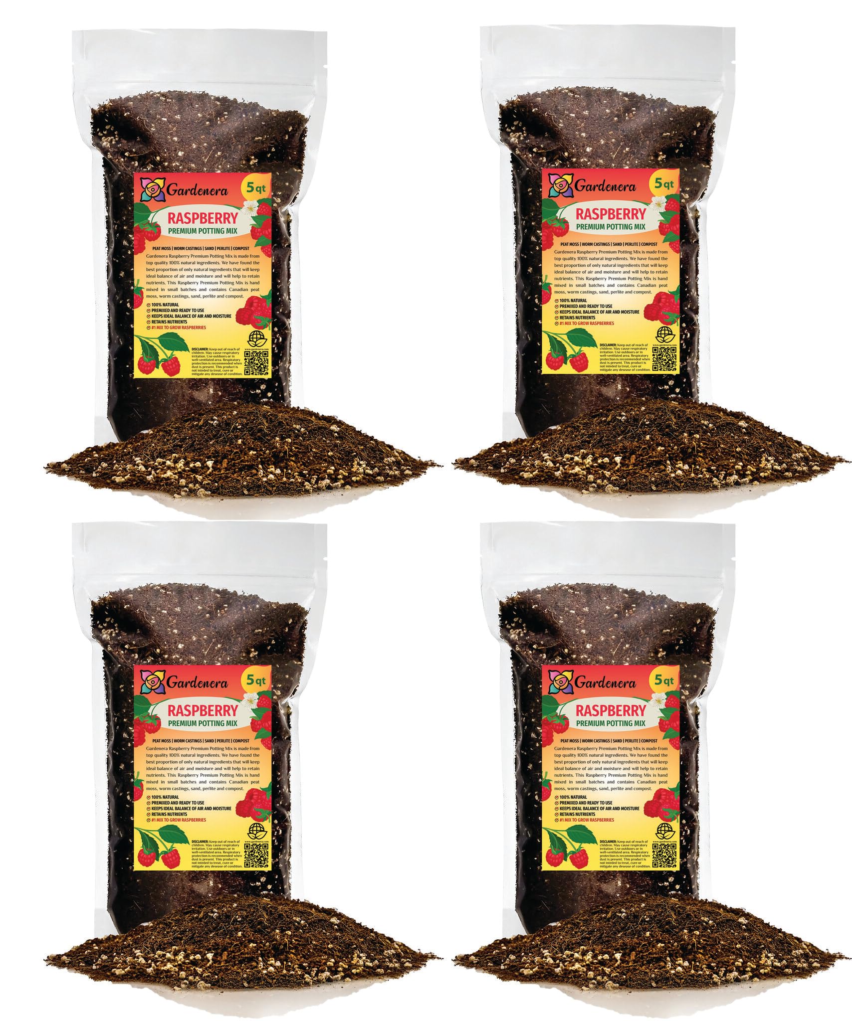 GARDENERA Raspberry Premium Potting Soil Mix - Ideal Blend for Growing Robust and Flavorful Raspberries - 1 QUART