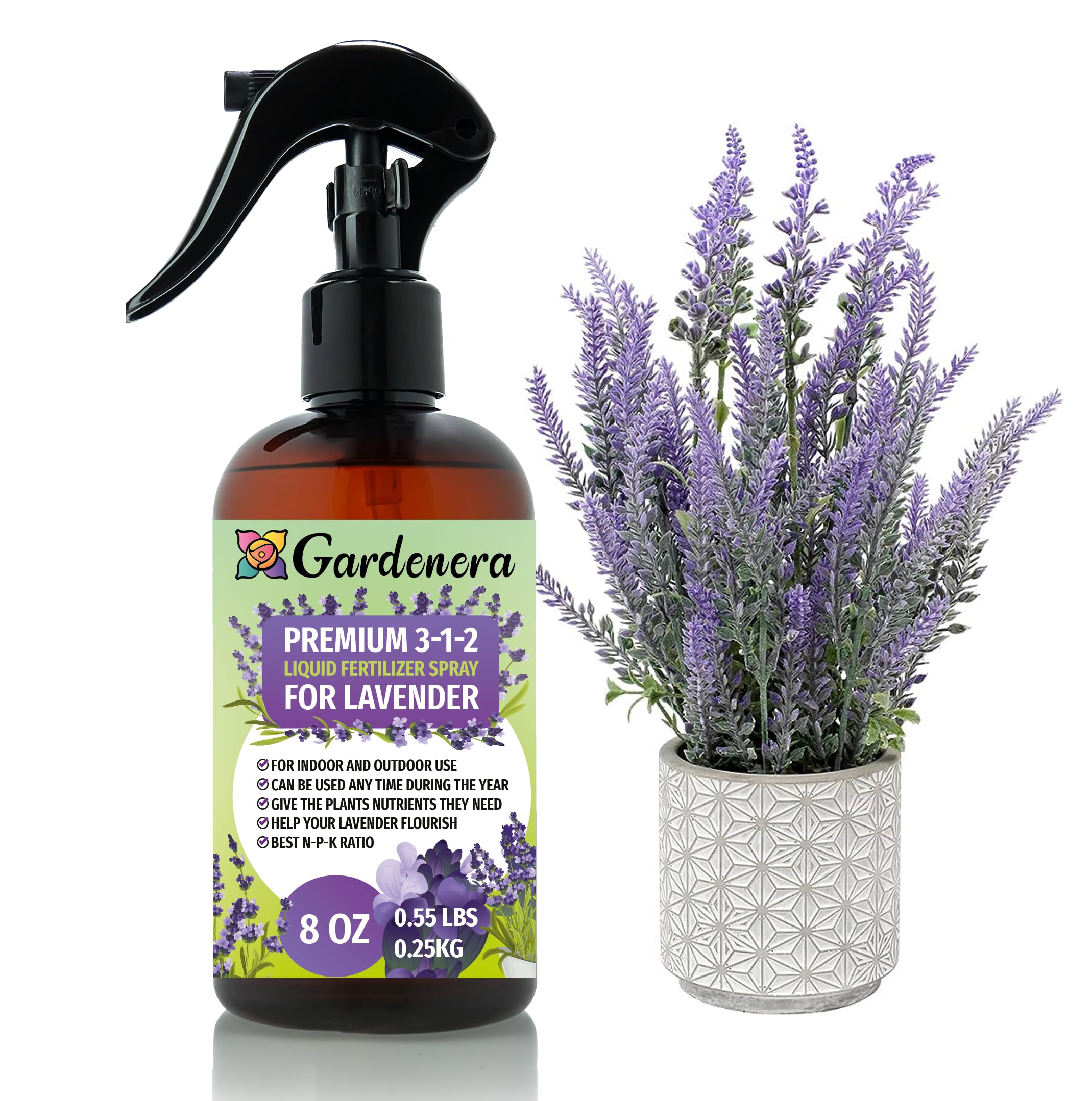 Gardenera Professional LAVENDER Spray Fertilizer Mist for Home Gardening | 3-1-2 Gentle Blend Mist for Healthy Leaves & Growth | Essential Nutrients for LAVENDER - 8oz