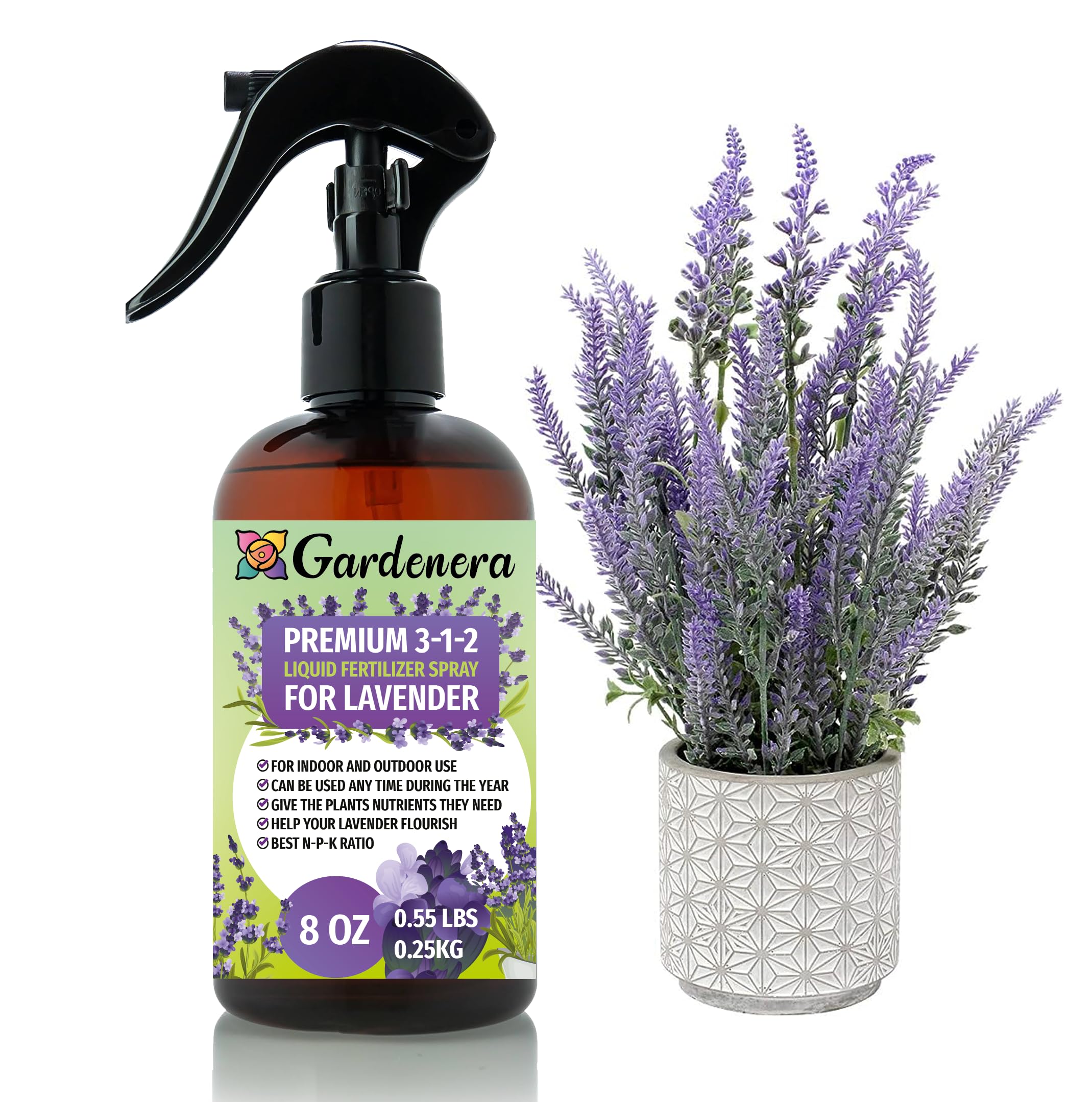 spraying lavender on plants Gardenera Professional LAVENDER Spray Fertilizer Mist for Home Gardening | 3-1-2 Gentle Blend Mist for Healthy Leaves & Growth