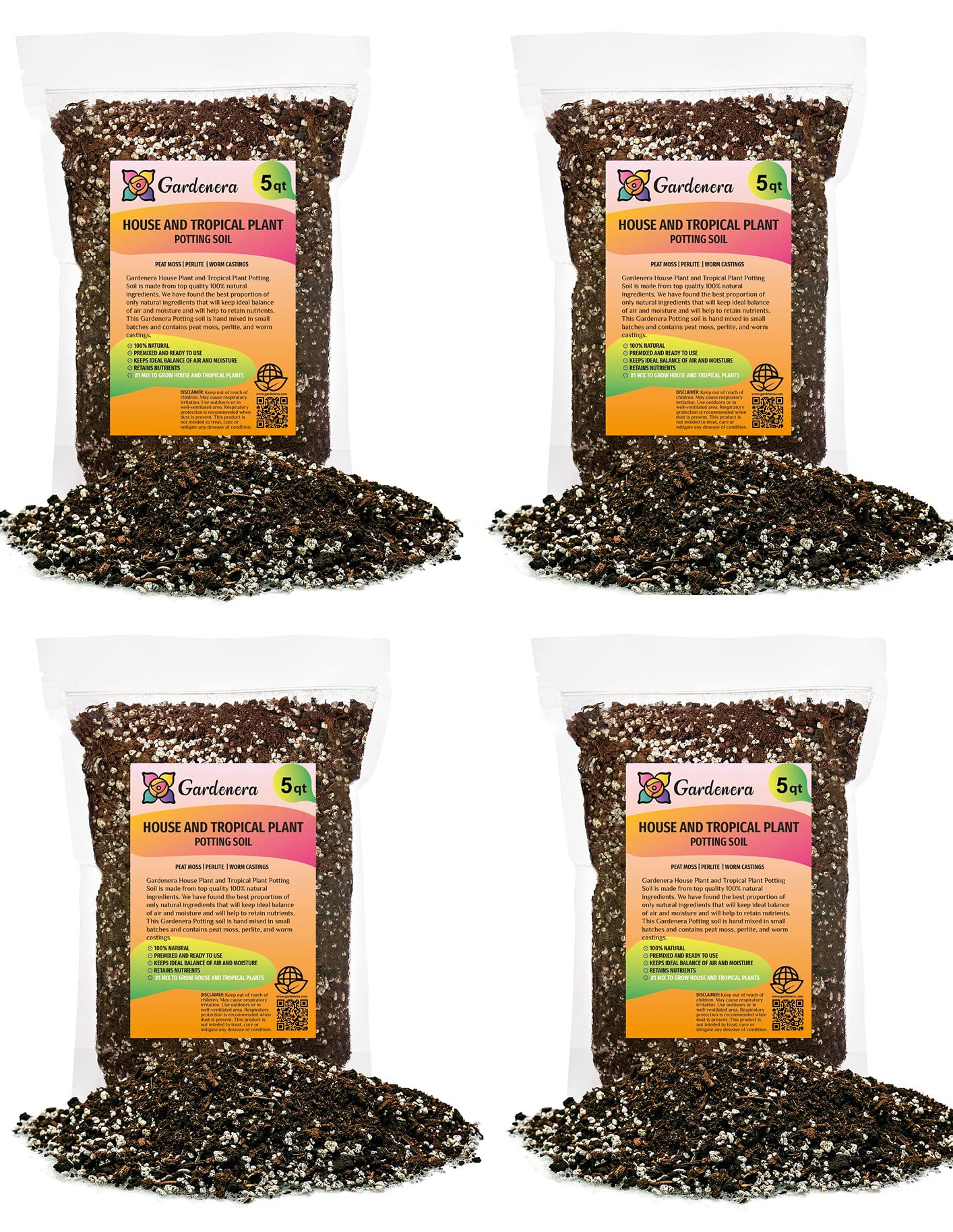 Gardenera Premium House Plant and Tropical Plant Potting Soil - 20 QUART - Hand-Mixed Blend for Re-Potting All Indoor Plants (4 Bags of 5 Quart)