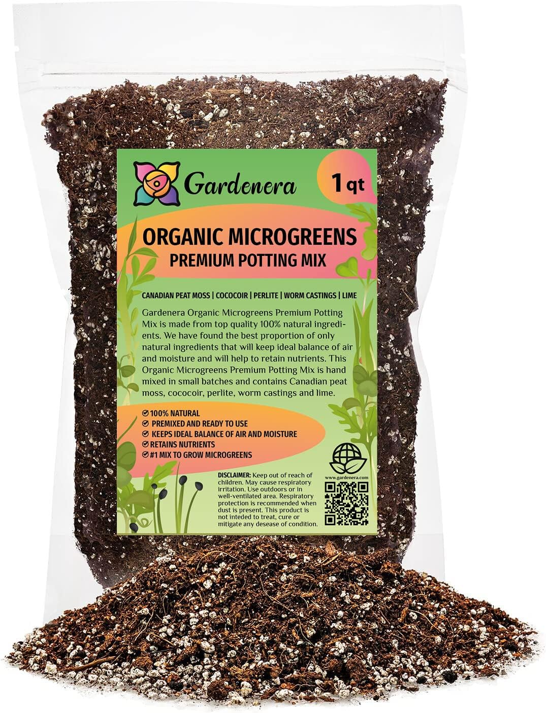 Gardenera Organic Microgreens Premium Potting Mix: Natural Ingredients for Healthy Growth and Nutrient Retention - 1 Quart