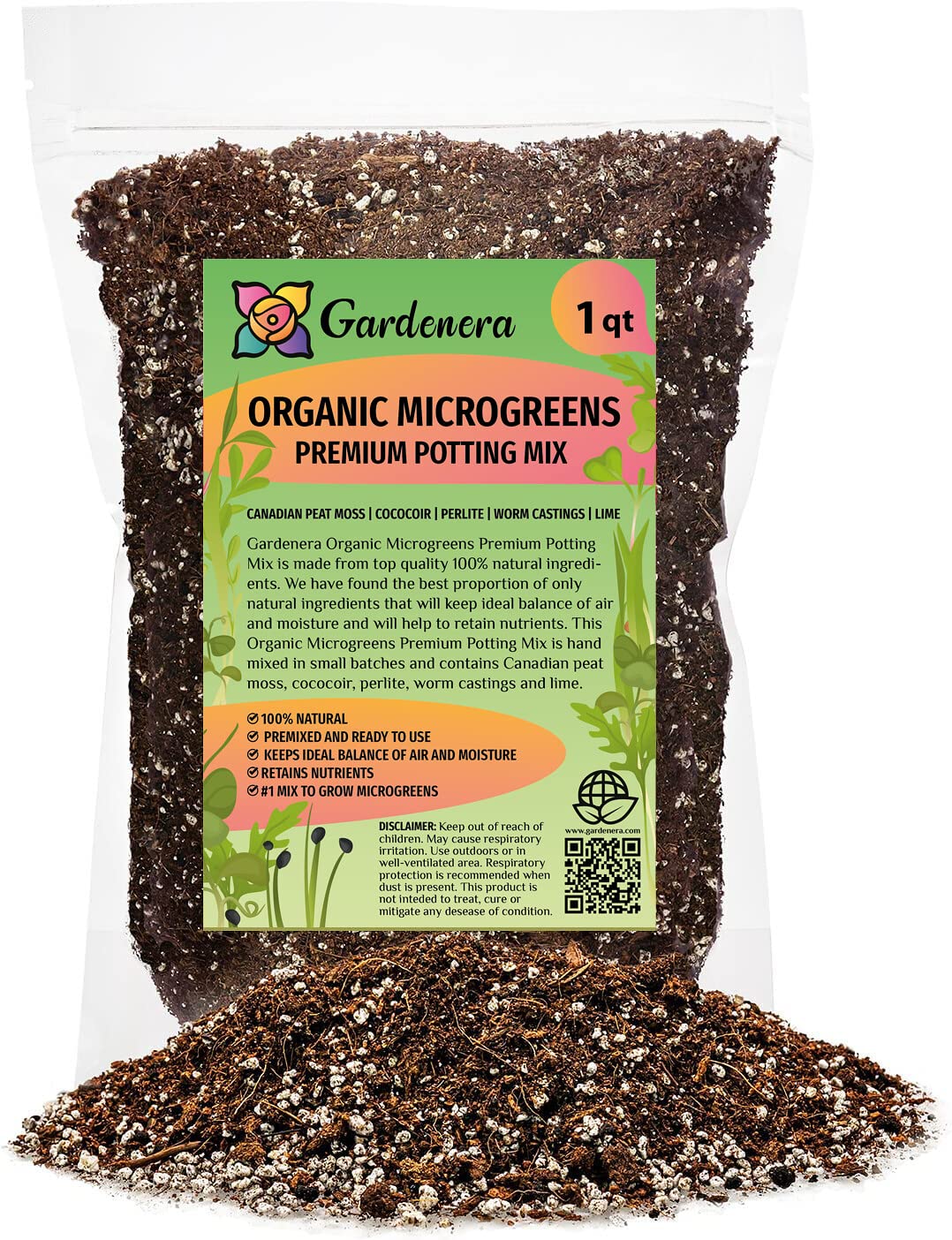 Gardenera Organic Microgreens Premium Potting Mix: Natural Ingredients for Healthy Growth and Nutrient Retention - 1 Quart