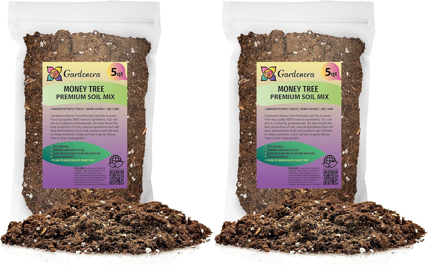 GARDENERA Money Tree Potting Soil - 10 QUART - Soil Mix for Planting or Repotting Guiana Chestnut, Soil Blended to Properly Grow Money Tree Plants (2 Bags of 5 Quart)