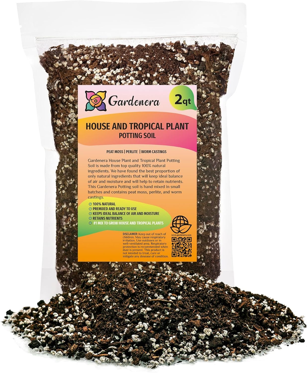 Gardenera House Plant and Tropical Plant Potting Soil - Re-Potting Soil for All Types of Indoor House Plants - 2 Quart Bag