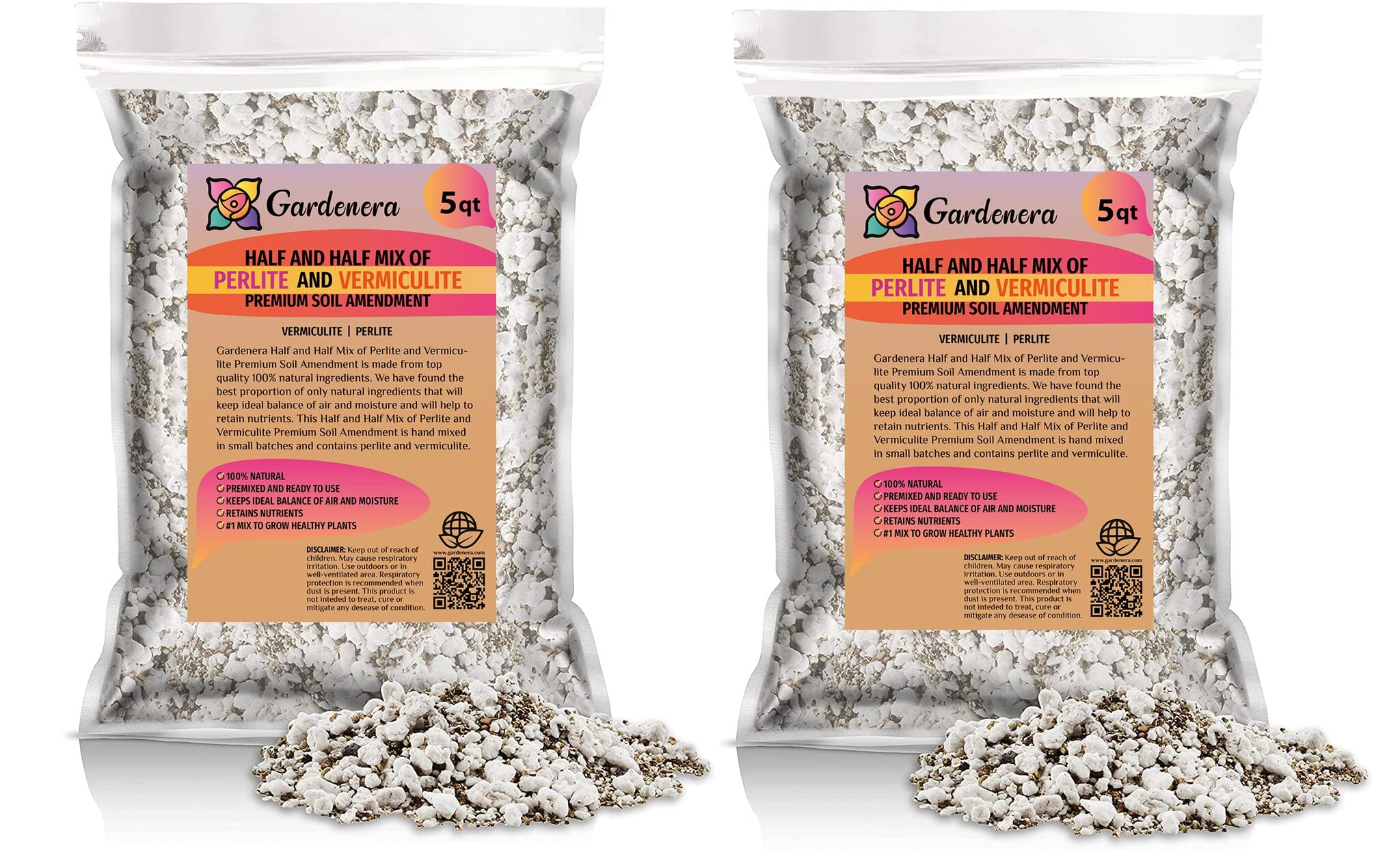 Gardenera Perlite and Vermiculite Mix for Cactus, Succulent, and Bonsai Trees - 10 QUART - Promote Healthy Growth and Drainage (2 Bags of 5 Quart)