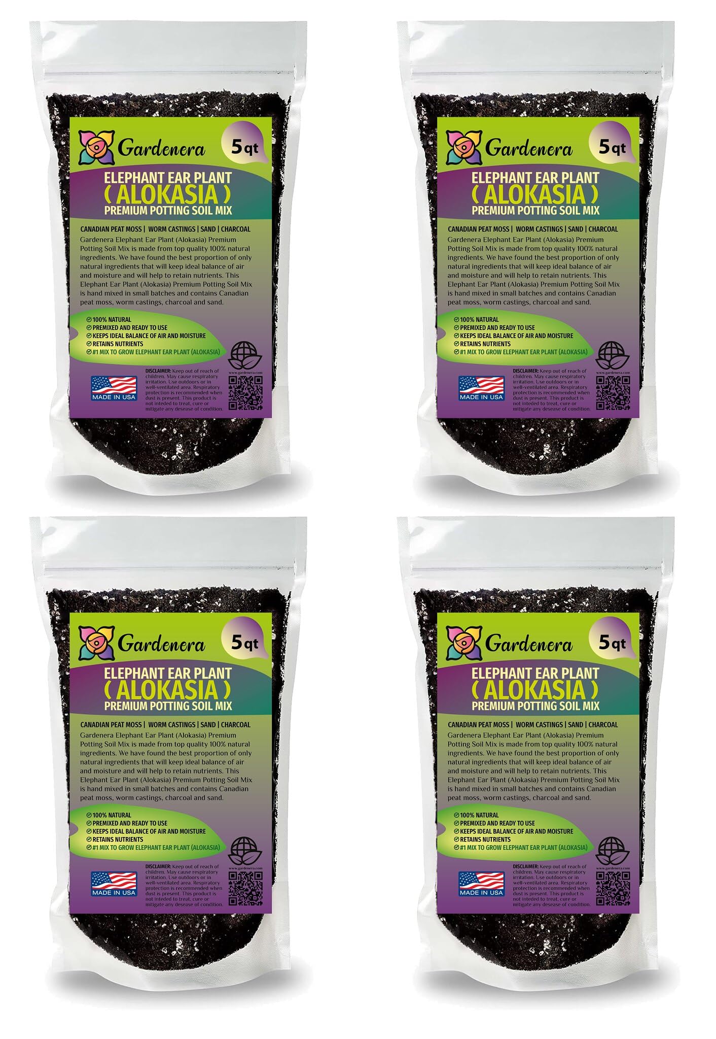 Organic Elephant Ear Plant Soil Mix by Gardenera - Nurture Your Alokasia Plants with a Natural and Nutrient-Rich Formula - 5 QUART