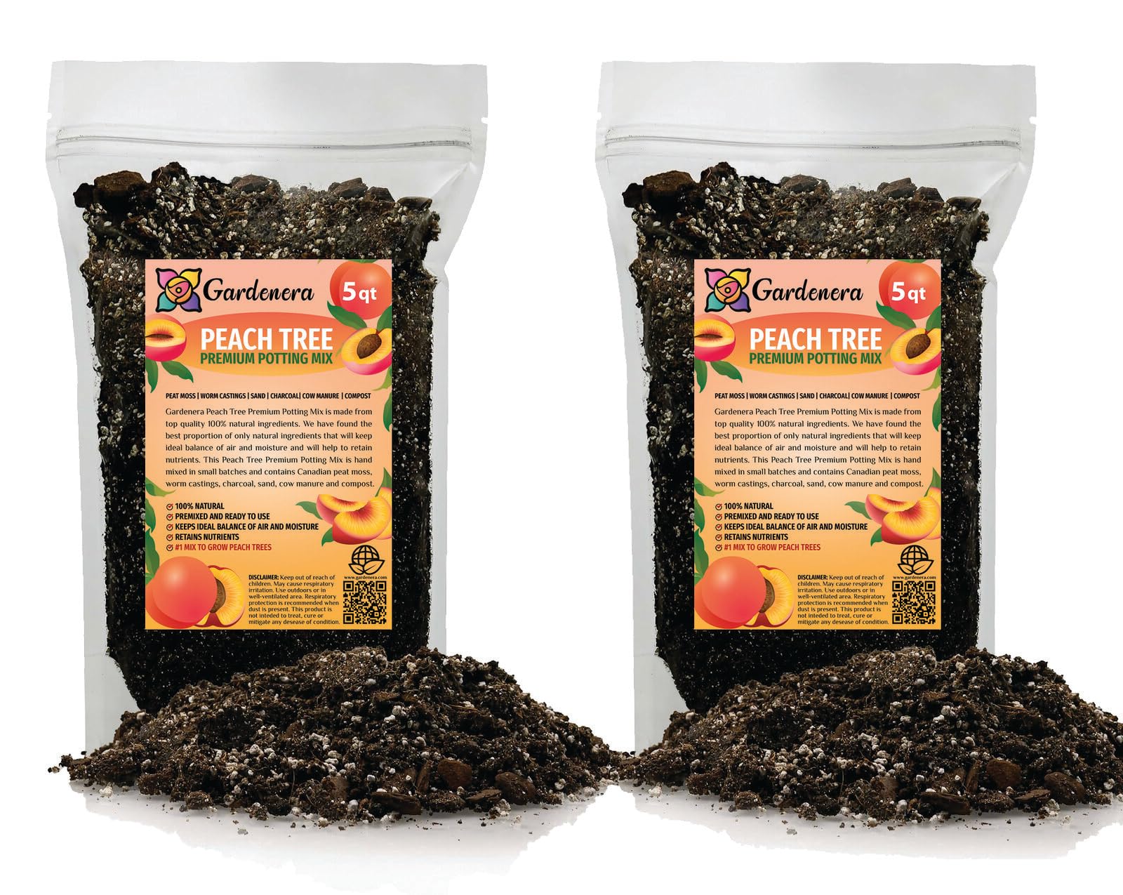 Gardenera Premium Peach Potting Soil Mix - Optimal Nutrient-Rich Blend for Thriving and Juicy Peaches - 3 Quart