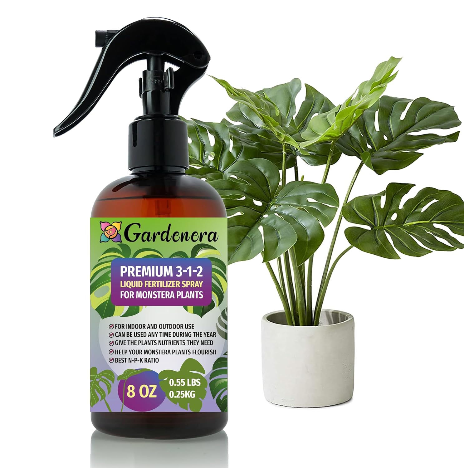 Gardenera Professional MONSTERA Spray Fertilizer Mist for Home Gardening | 3-1-2 Gentle Blend Mist for Healthy Leaves & Growth | Essential Nutrients for MONSTERA - 8oz