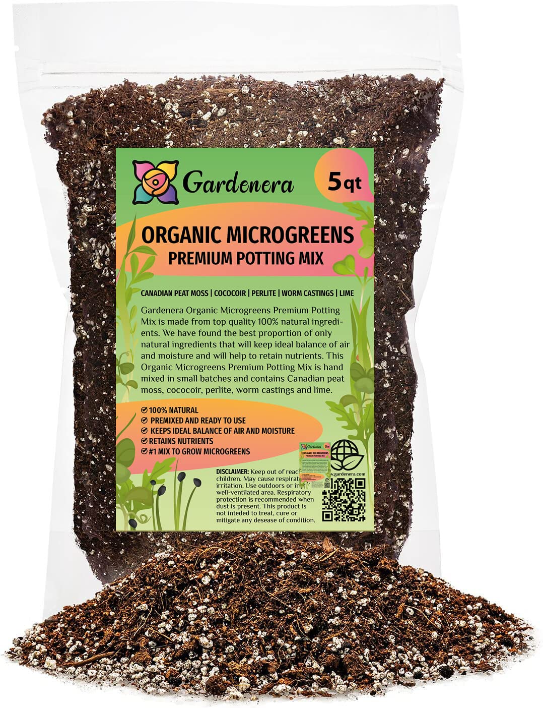 Premium Organic Microgreens Potting Mix by Gardenera - 10 QUART - The Ultimate Recipe for Nutrient-Dense Greens - (2 Bags of 5QT)