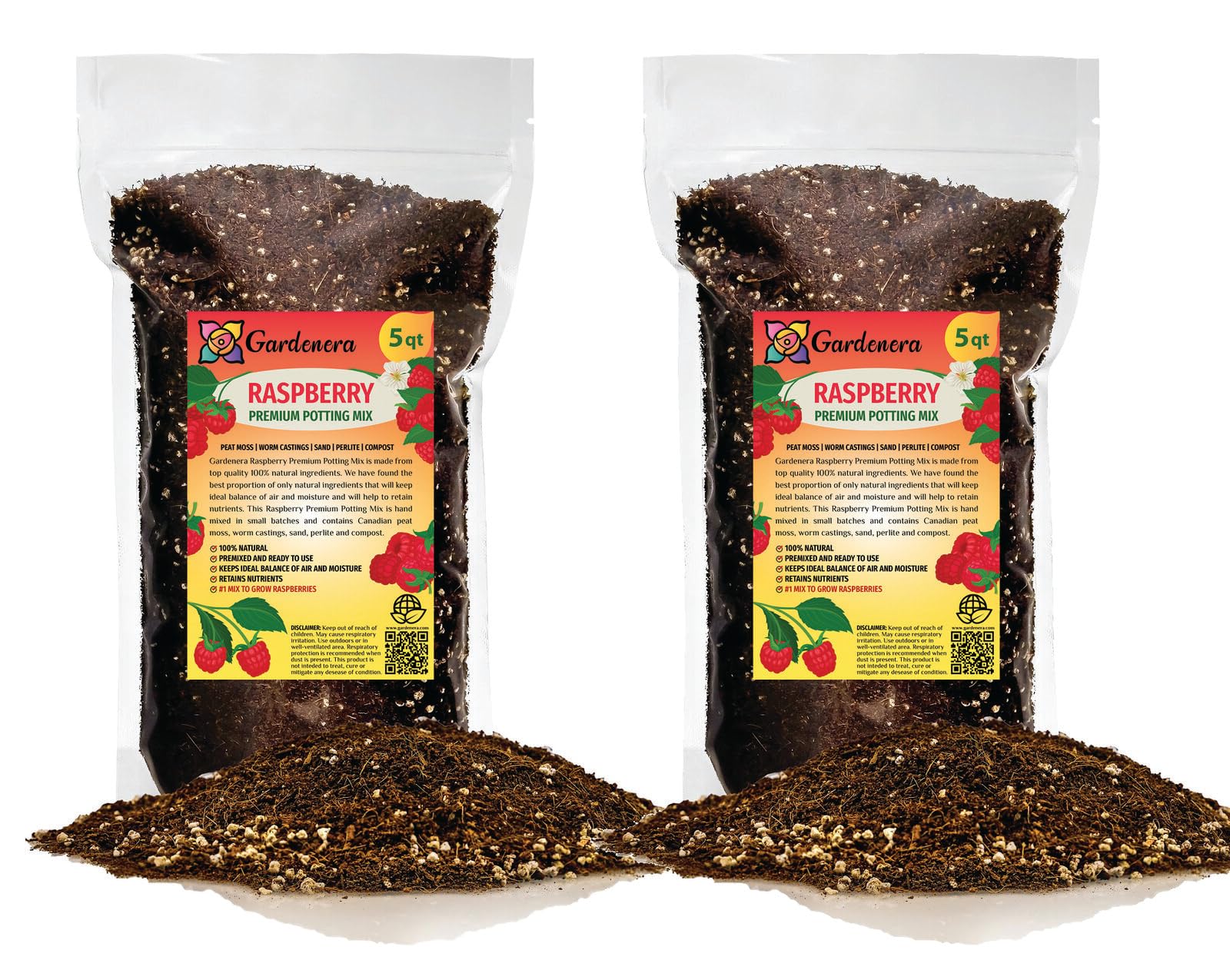 GARDENERA Raspberry Premium Potting Soil Mix - Ideal Blend for Growing Robust and Flavorful Raspberries - 1 QUART