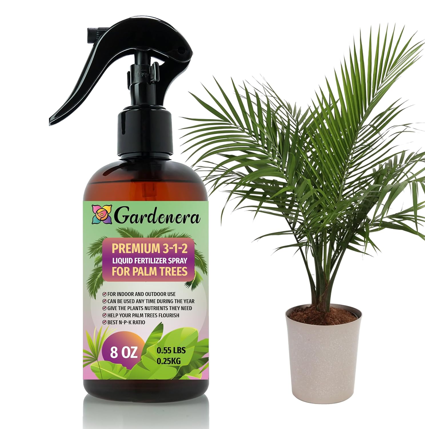 Gardenera Professional PALM TREE Spray Fertilizer Mist for Home Gardening | 3-1-2 Gentle Blend Mist for Healthy Leaves & Growth | Essential Nutrients for Palm Trees - 8oz