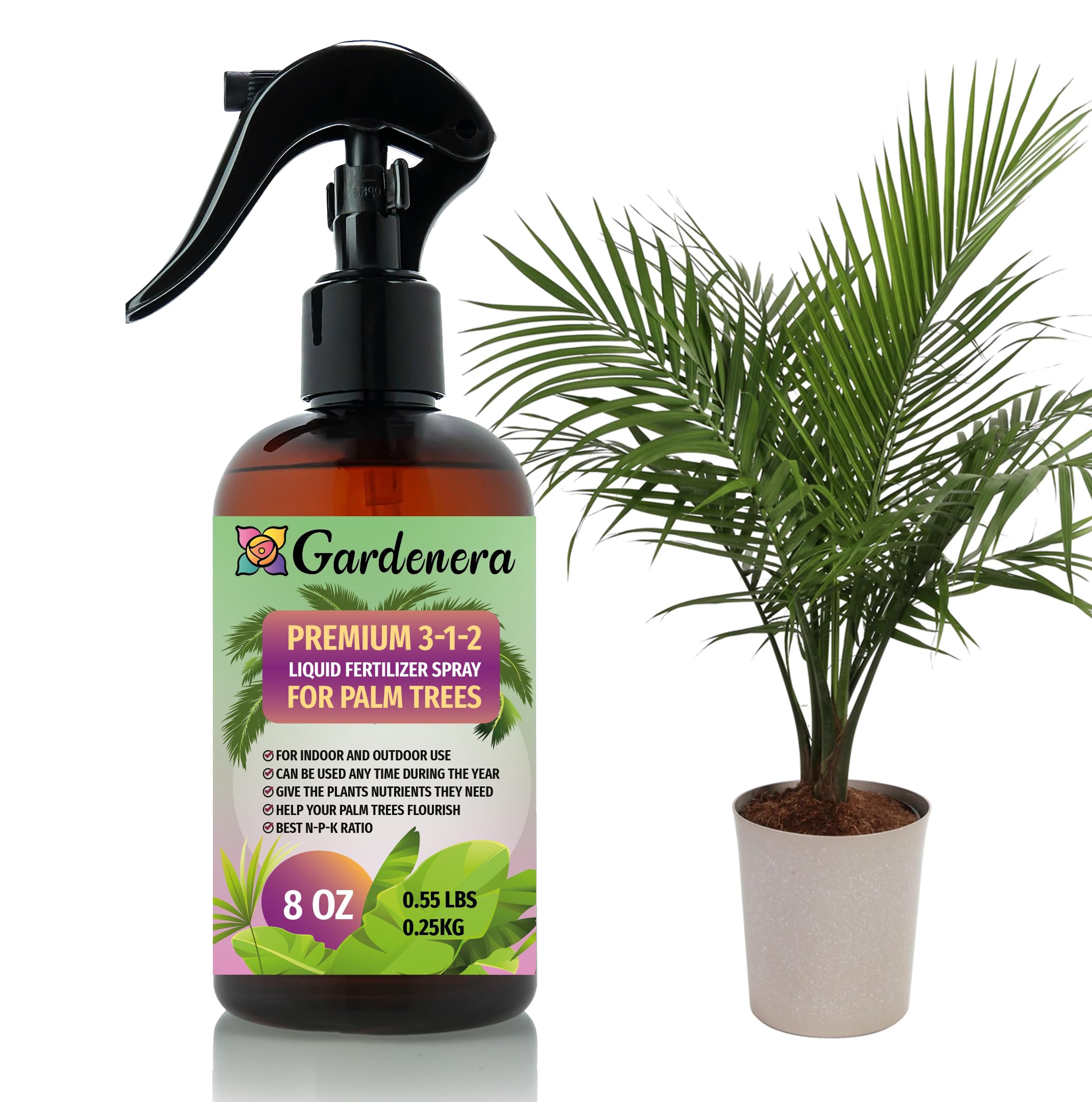 Gardenera Professional PALM TREE Spray Fertilizer Mist for Home Gardening | 3-1-2 Gentle Blend Mist for Healthy Leaves & Growth | Essential Nutrients for Palm Trees - 8oz