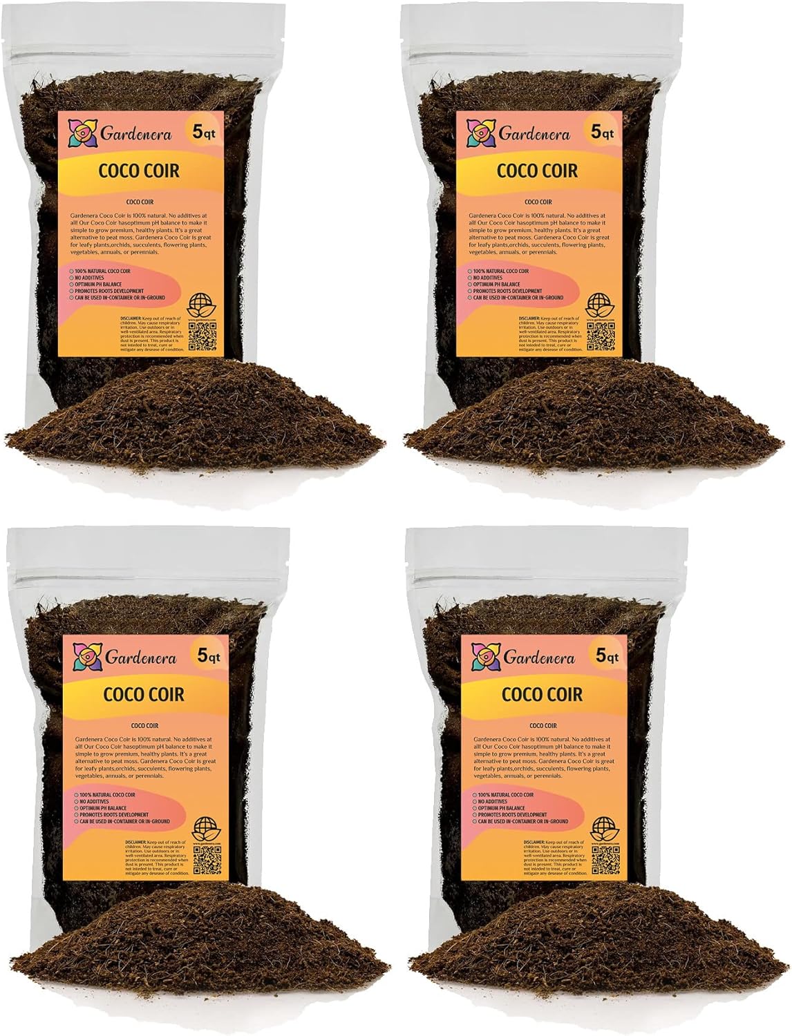 PREMIUM Organic Coconut Coir Mix for Home Gardening - 10 QUART - All Natural Soil Amendment - PH Balanced and Double Washed Coco Coir by Gardenera (2 Bags of 5 Quart)