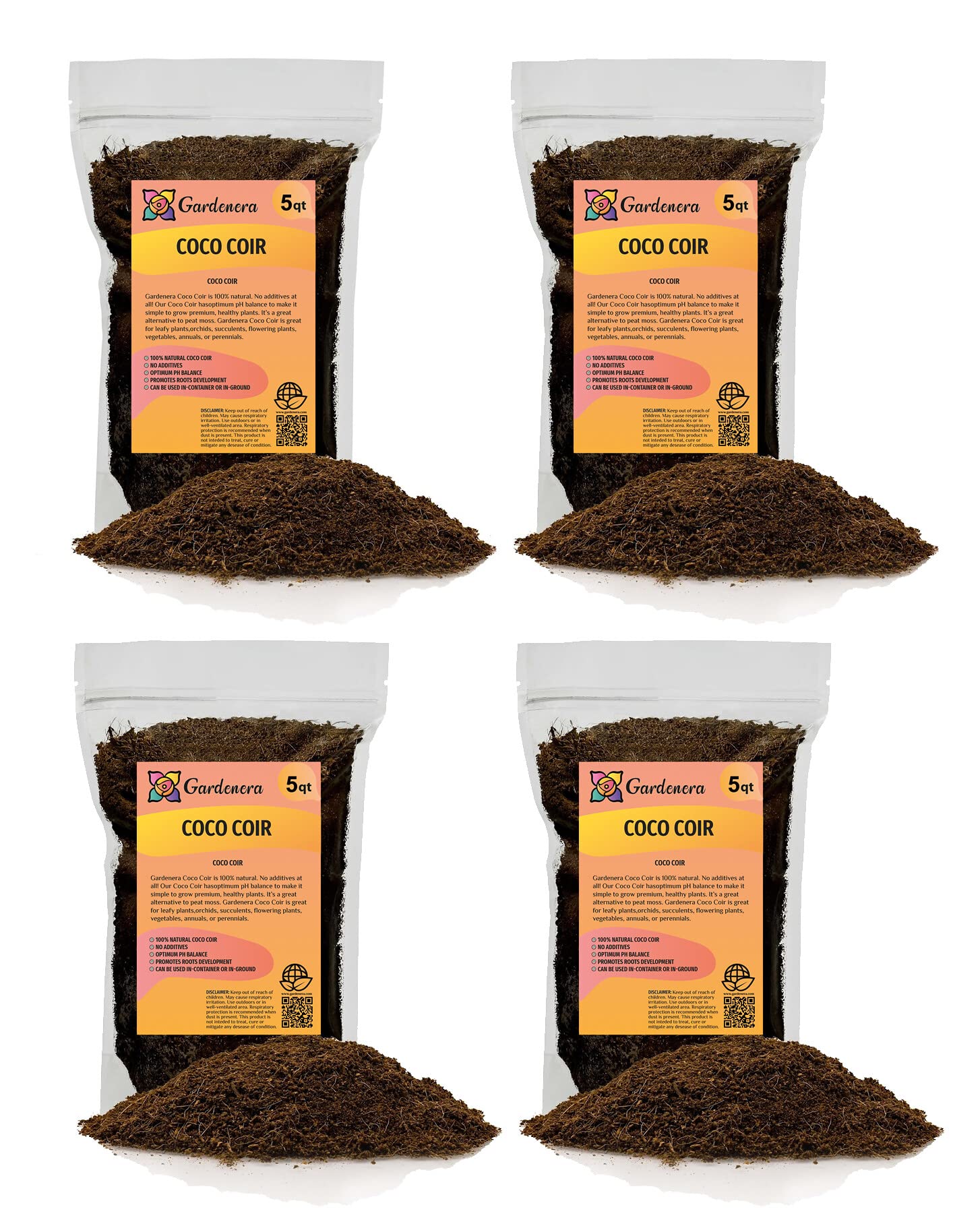 PREMIUM Organic Coconut Coir Mix for Home Gardening - 10 QUART - All Natural Soil Amendment - PH Balanced and Double Washed Coco Coir by Gardenera (2 Bags of 5 Quart)