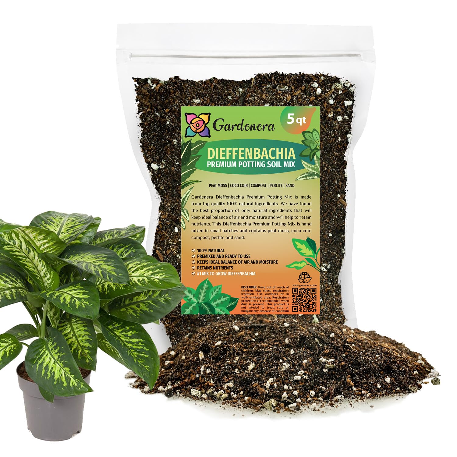 Gardenera Premium DIEFFENBACHIA Potting Soil Mix - Ideal for Growing Robust and Healthy Dieffenbachia - 10 QUART