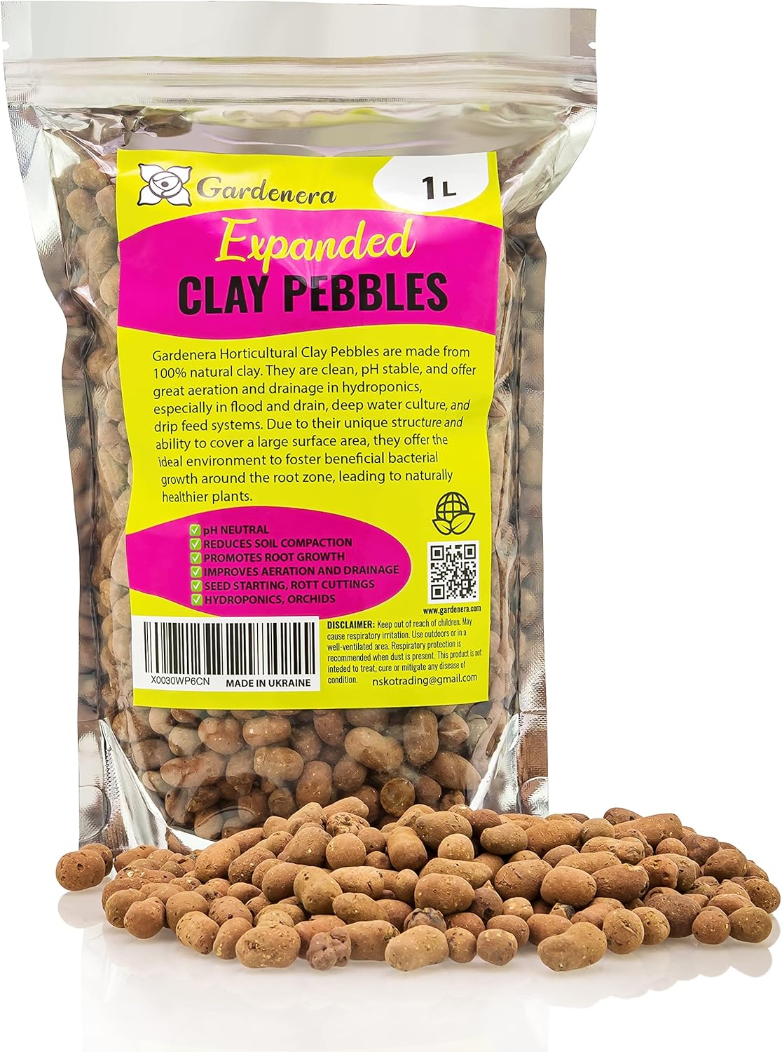 GARDENERA - Organic Expanded Clay Pebbles (1 Liter) - Made from 100% Natural Clay, Can be used for Drainage, Decoration, Aquaponics, Hydroponics and Other Gardening Essentials (MADE in UKRAINE)