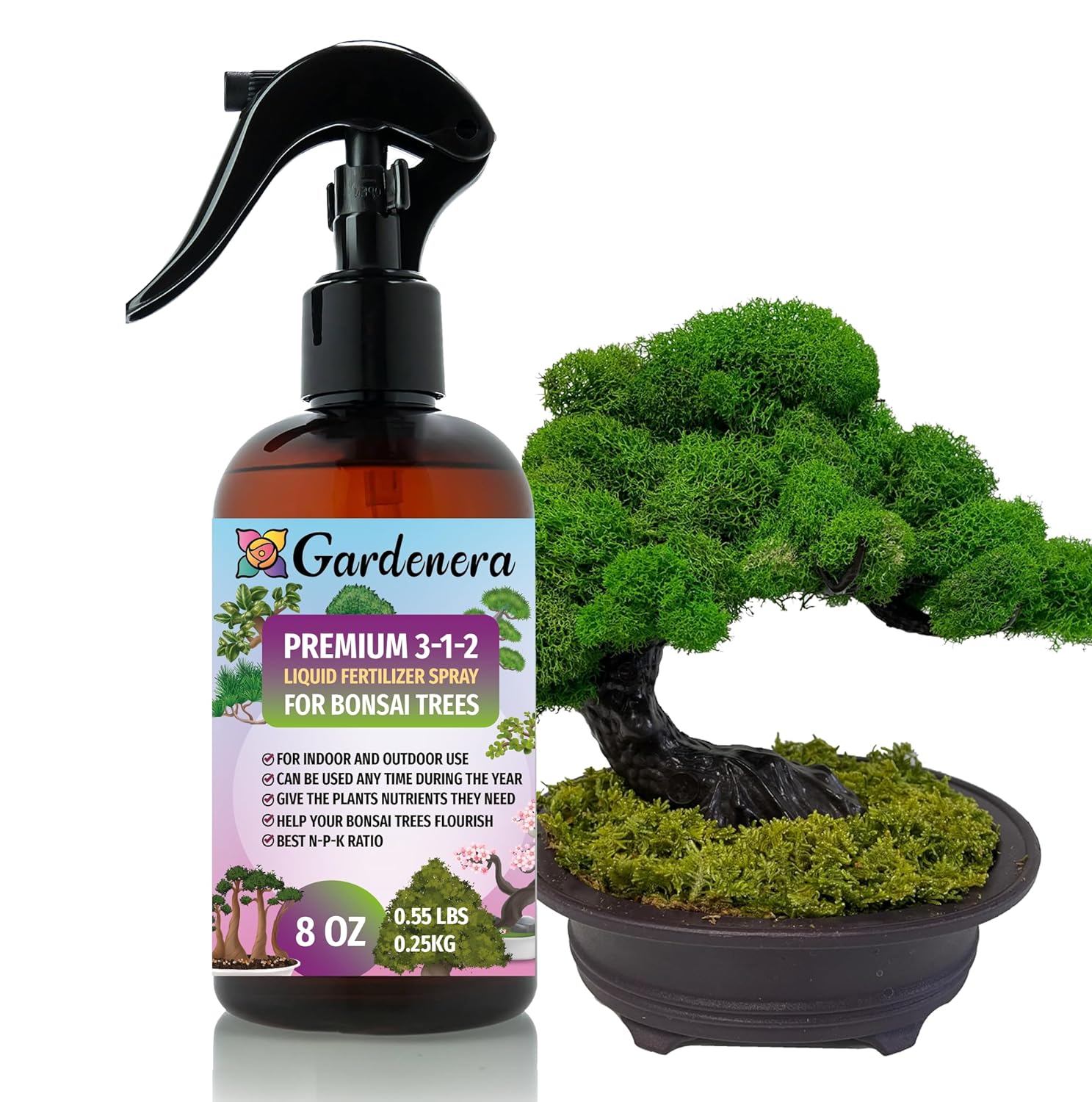 Gardenera Proffesional BONSAI Spray Fertilizer Mist for Home Gardening | 3-1-2 Gentle Blend Mist for Healthy Leaves & Growth | Essential Nutrients for BONSAI - 8oz