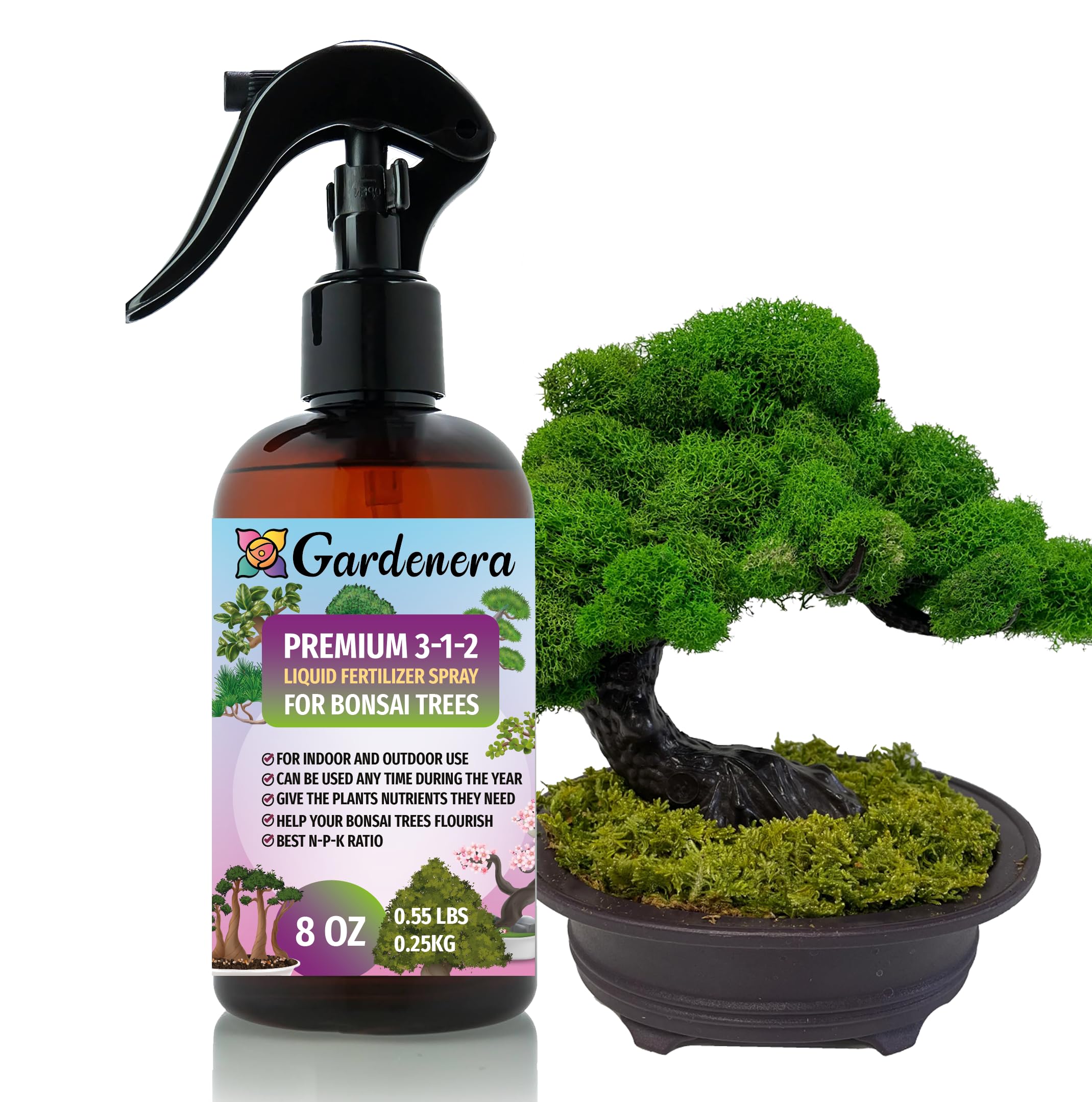 Gardenera Proffesional BONSAI Spray Fertilizer Mist for Home Gardening | 3-1-2 Gentle Blend Mist for Healthy Leaves & Growth | Essential Nutrients for BONSAI - 8oz