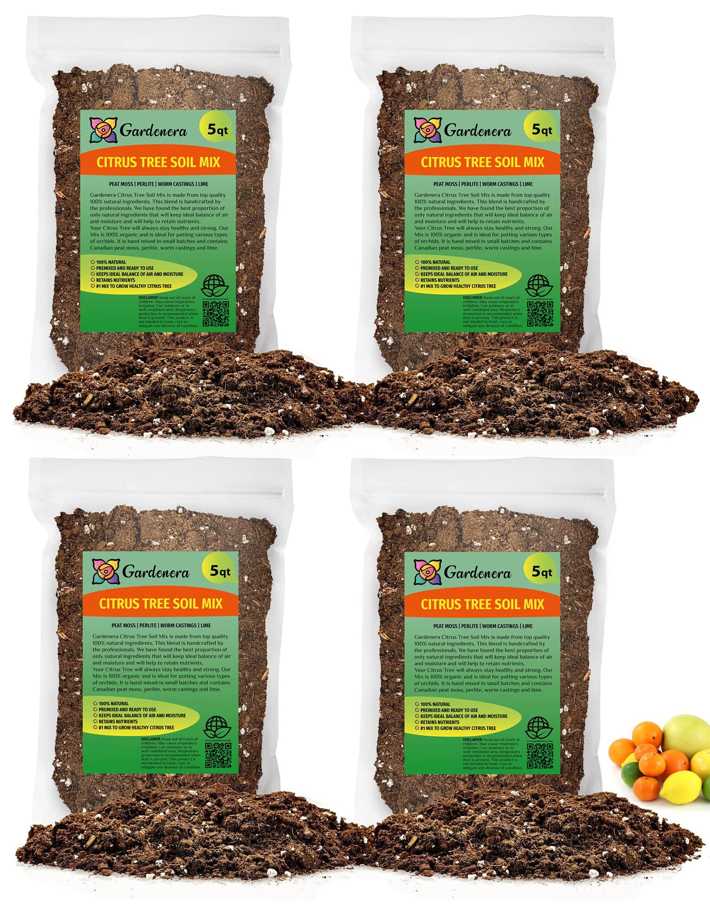 GARDENERA Citrus Tree Potting Soil Mix - 10 Quart - Special Blend for Indoor Oranges, Lemons, Limes and More - (2 Bags of 5 Quart)