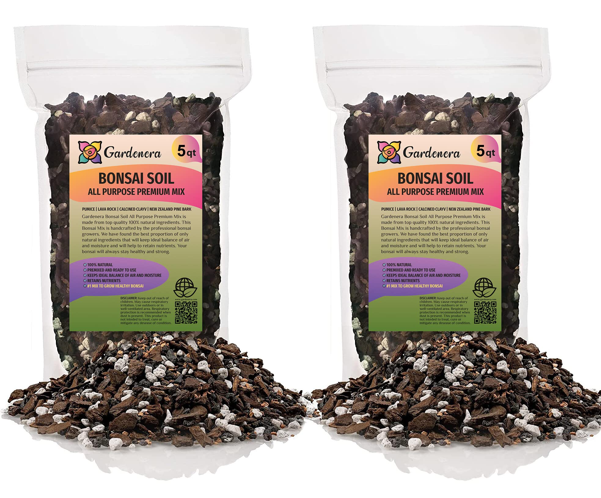 Premium Bonsai Soil All Purpose Fast Draining Mix - 20 Quart - Pumice, Lava, Calcined Clay and Pine Bark Potting Pre Mixed Bonsai Plant Soil Mixture by GARDENERA - Made in USA - (4 Bags of 5QT)