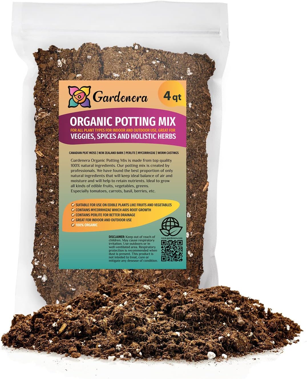 GARDENERA Organic Potting Mix for All Plant Types for Indoor and Outdoor Use, Great for Veggies, Spices, and Holistic Herbs - (1 Quart Bag)