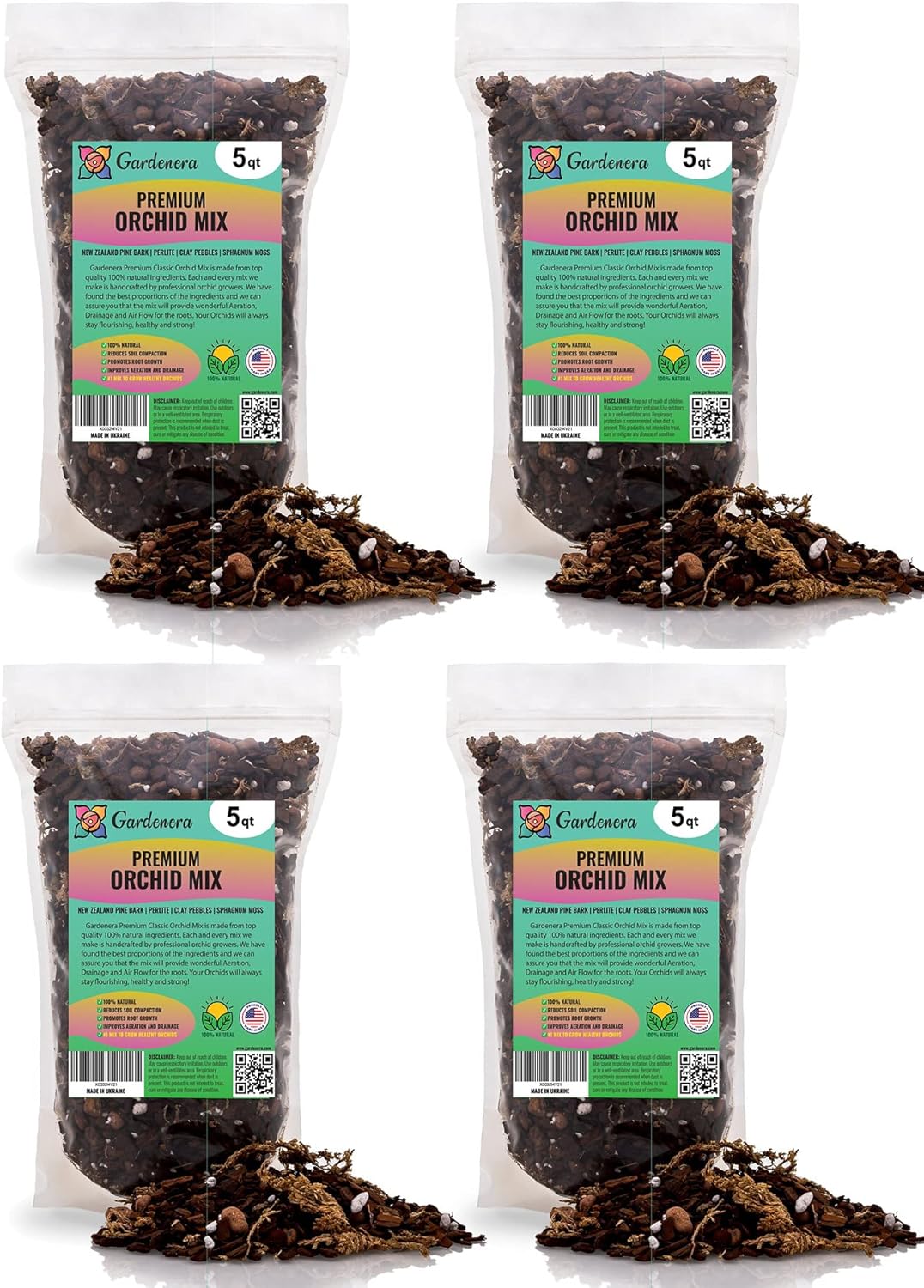 Organic PREMIUM Orchid Soil Mix by Gardenera - Hand Mixed Classic Sphagnum Moss Potting Soil Mix - for Phalaenopsis Orchid - 20 QUART (4 Bags of 5 Quart)