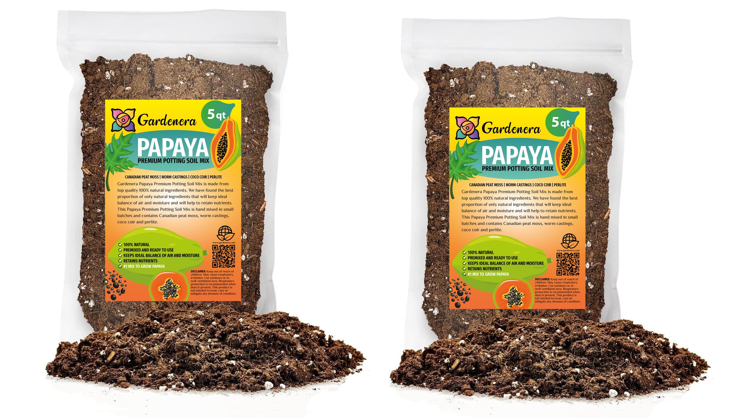 GARDENERA Papaya Plant Potting Soil - Enhance Fruiting and Health with Professional Grade Nutrient-Rich Mix - 3 Quart